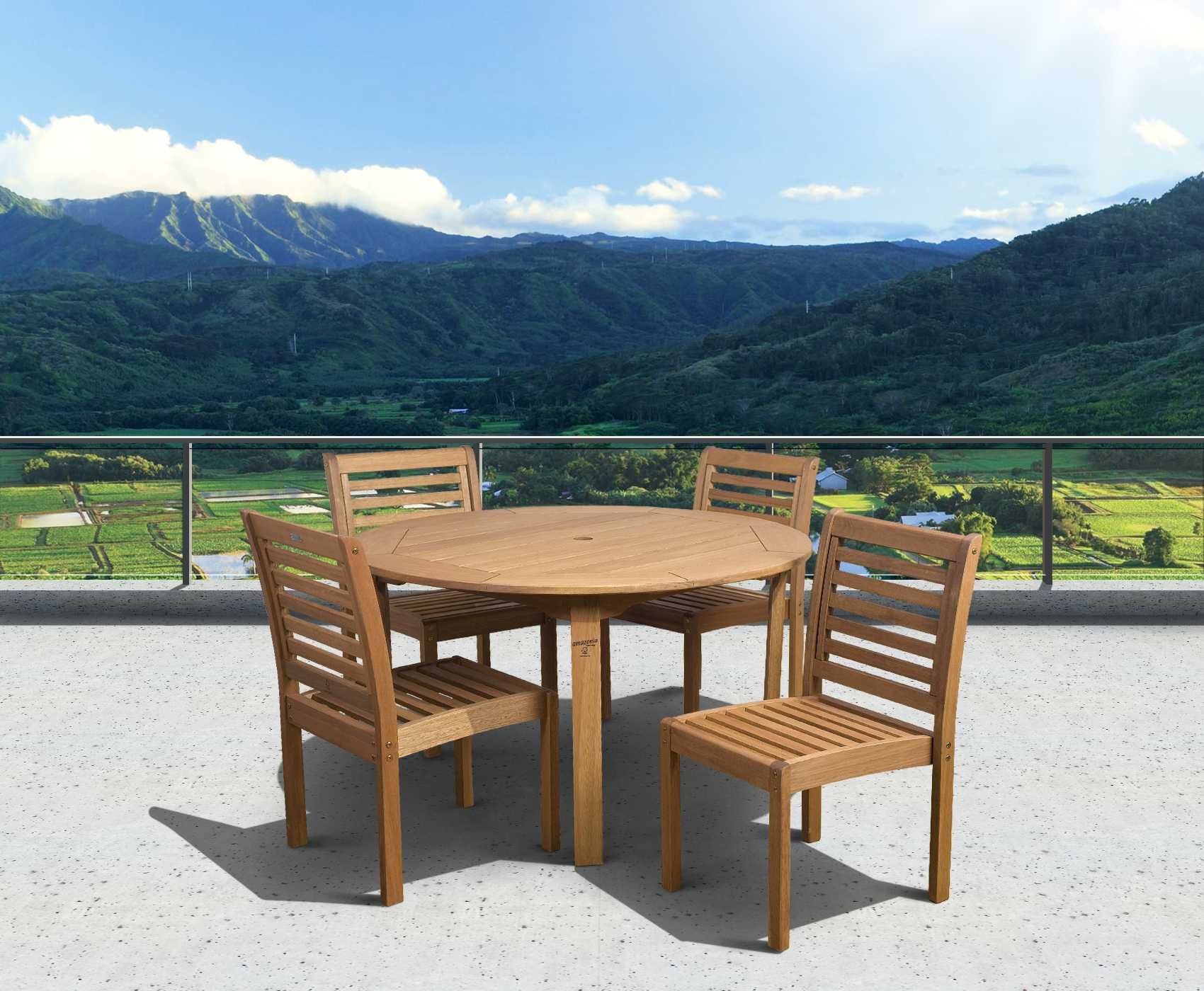 International Home Miami Amazonia Eucalyptus Round Five piece Patio Dining Set