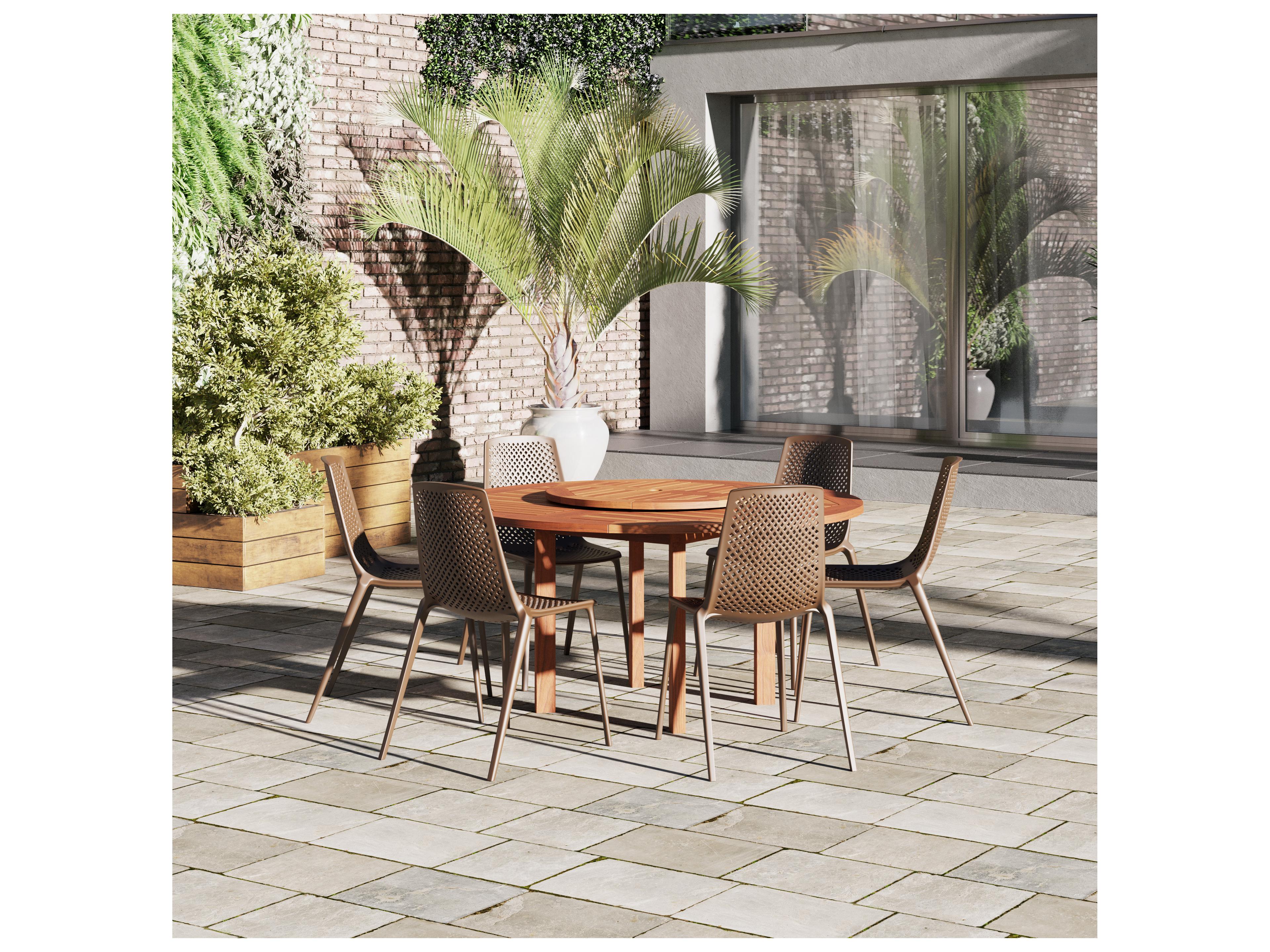 International Home Miami Amazonia Wood Resin Brown 7 Piece Round Patio Dining Set
