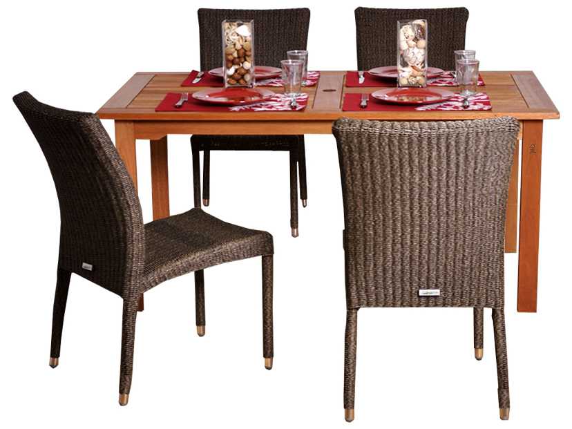 International Home Miami Amazonia Eucalyptus & Wicker Rectangular Five Piece Outdoor Patio Dining Set