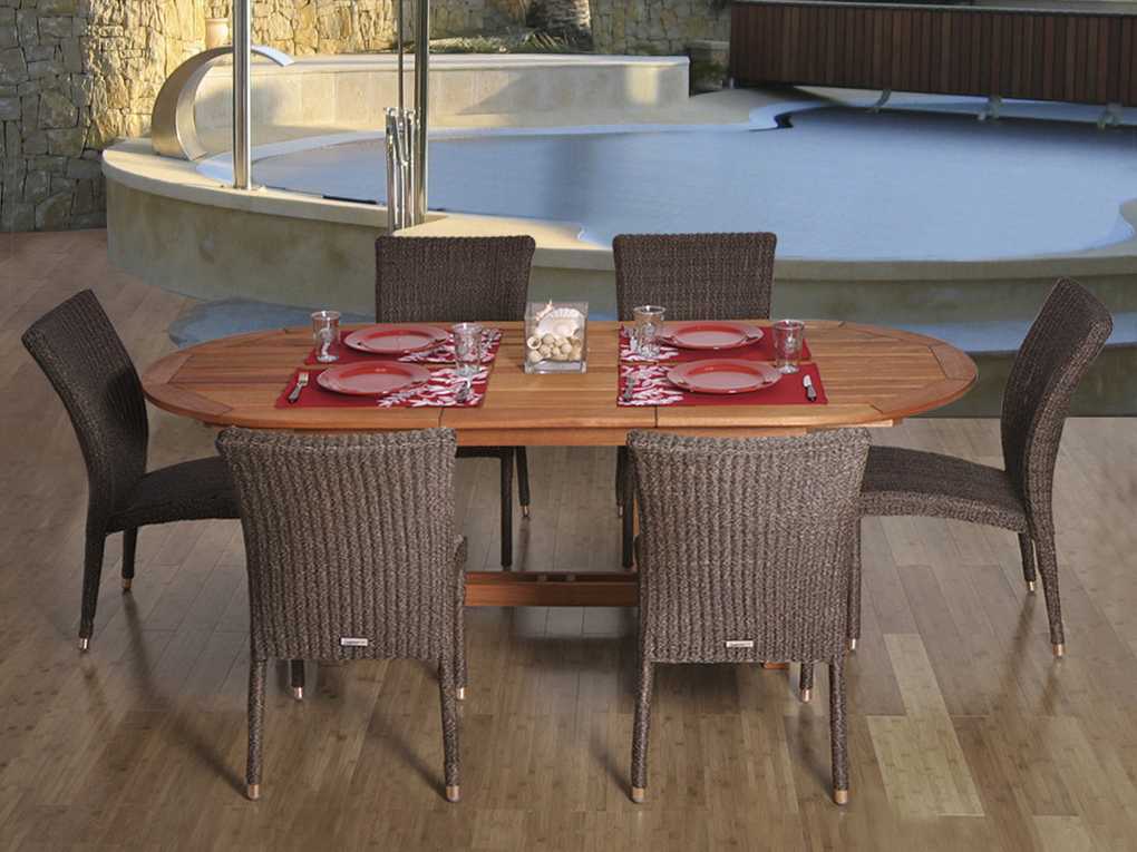 International Home Miami Amazonia Eucalyptus & Wicker Oval Seven Piece Extendable Lemans Patio Dining Set