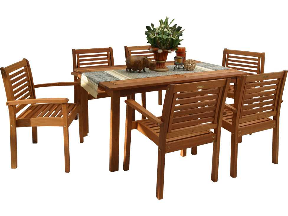 International Home Miami Amazonia Eucalyptus Rectangular Seven Piece Milano Outdoor Patio Dining Set