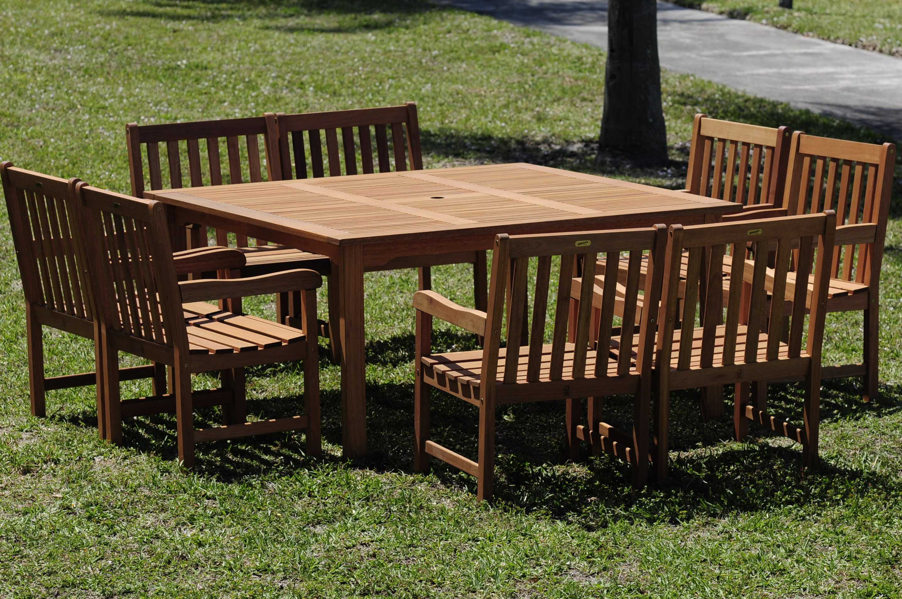 International Home Miami Amazonia Eucalyptus Square Nine Piece Milano Deluxe Outdoor Patio Dining Set