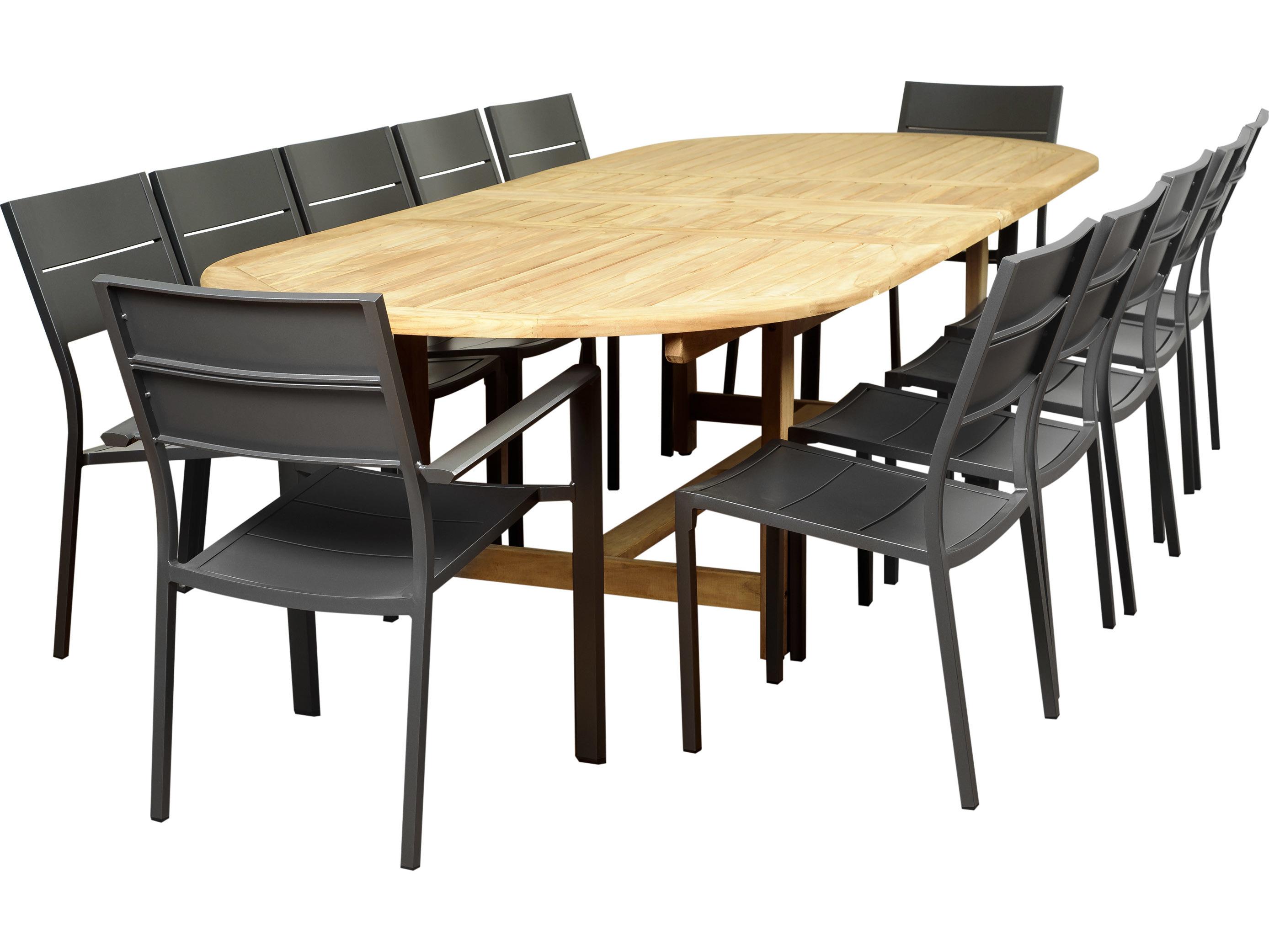 International Home Miami Amazonia Koningsdam 13 Piece Teak Double Extendable Rectangular Outdoor Dining Set