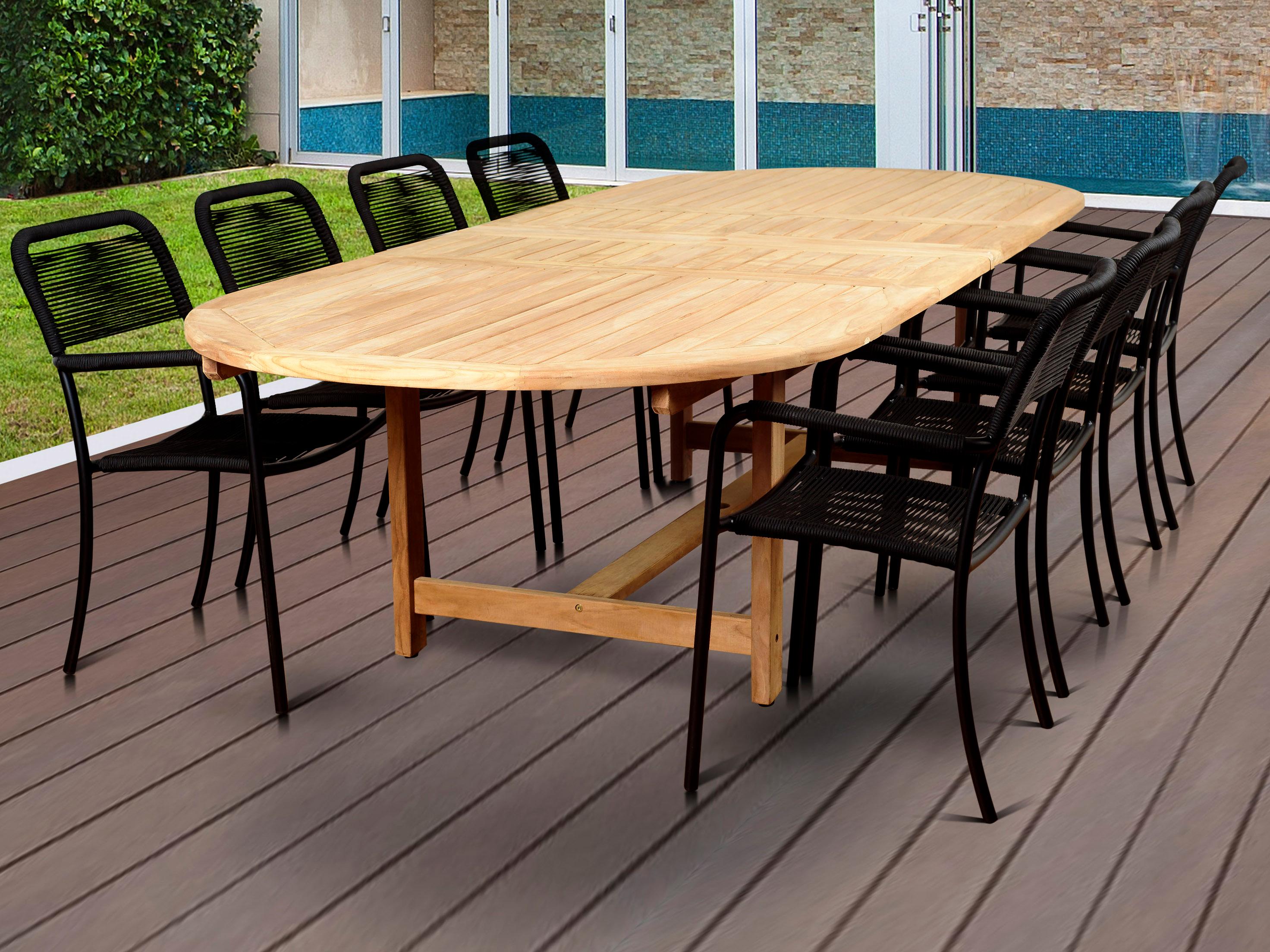 International Home Miami Amazonia Oosterdam 9 Piece Teak Double Extendable Rectangular Outdoor Patio Dining Set