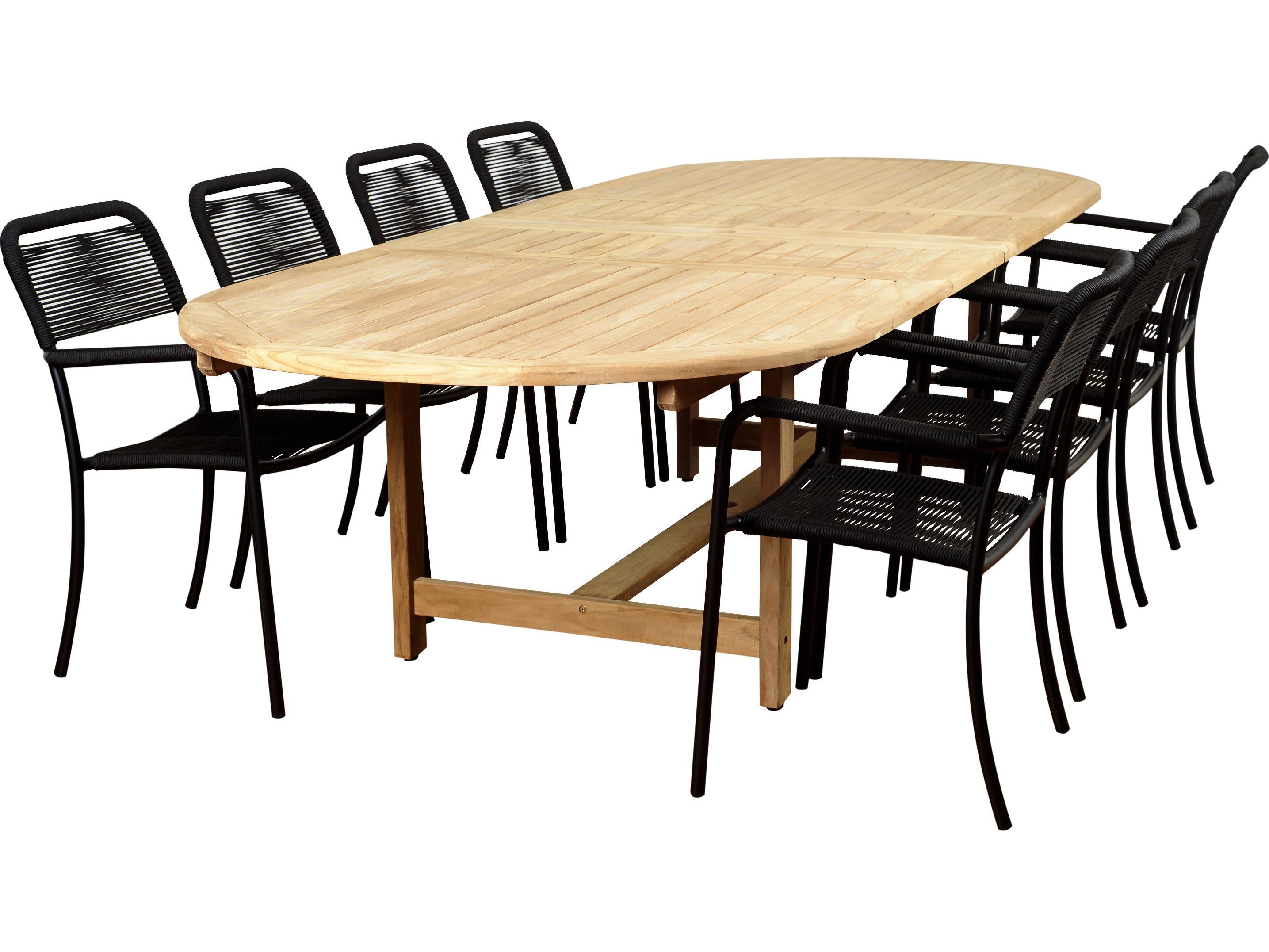 International Home Miami Amazonia Oosterdam 9 Piece Teak Double Extendable Rectangular Outdoor Patio Dining Set