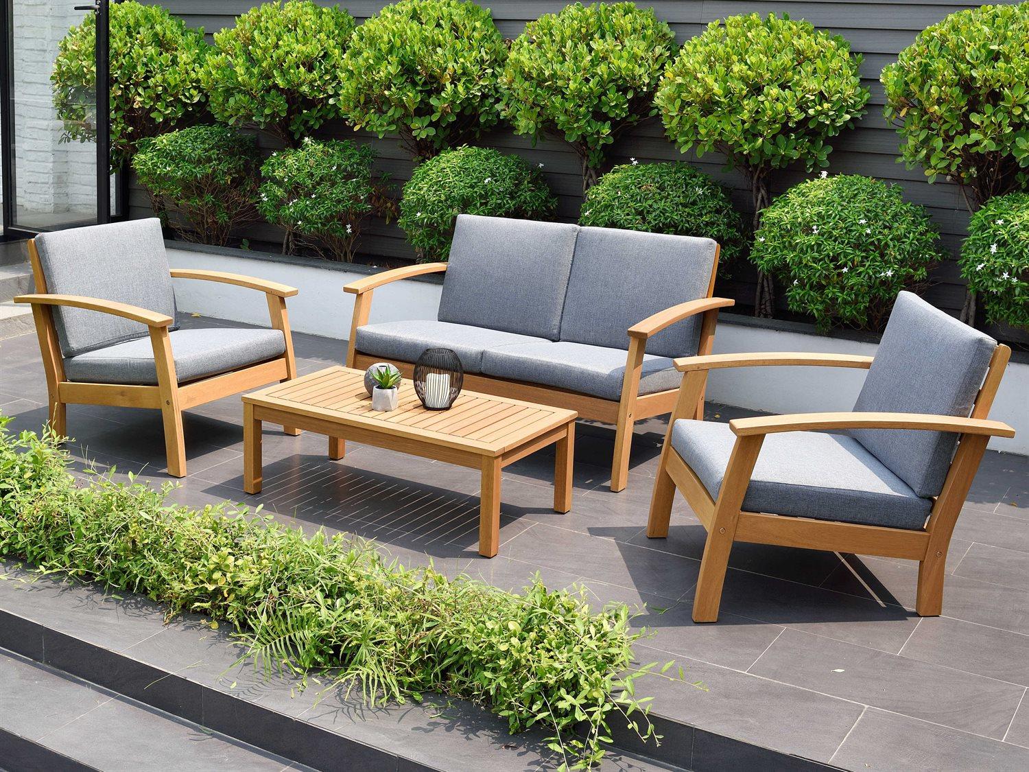 International Home Miami Amazonia Burano 4 Piece Wood Cushion Outdoor Lounge Set