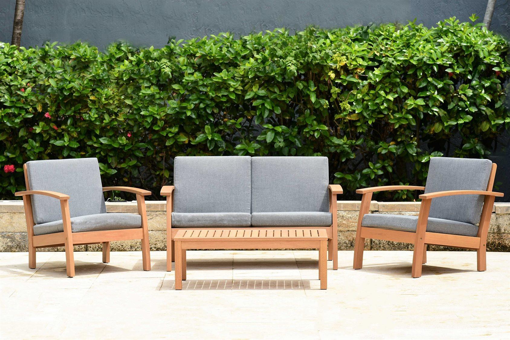 International Home Miami Amazonia Burano 4 Piece Wood Cushion Outdoor Lounge Set