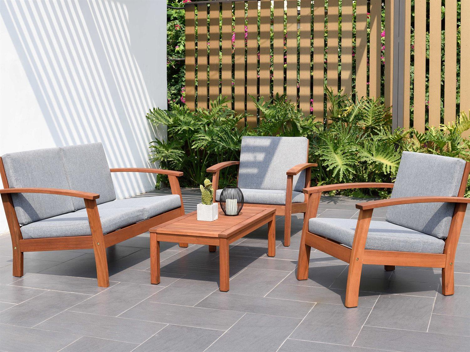 International Home Miami Amazonia Burano 4 Piece Wood Cushion Conversation Set