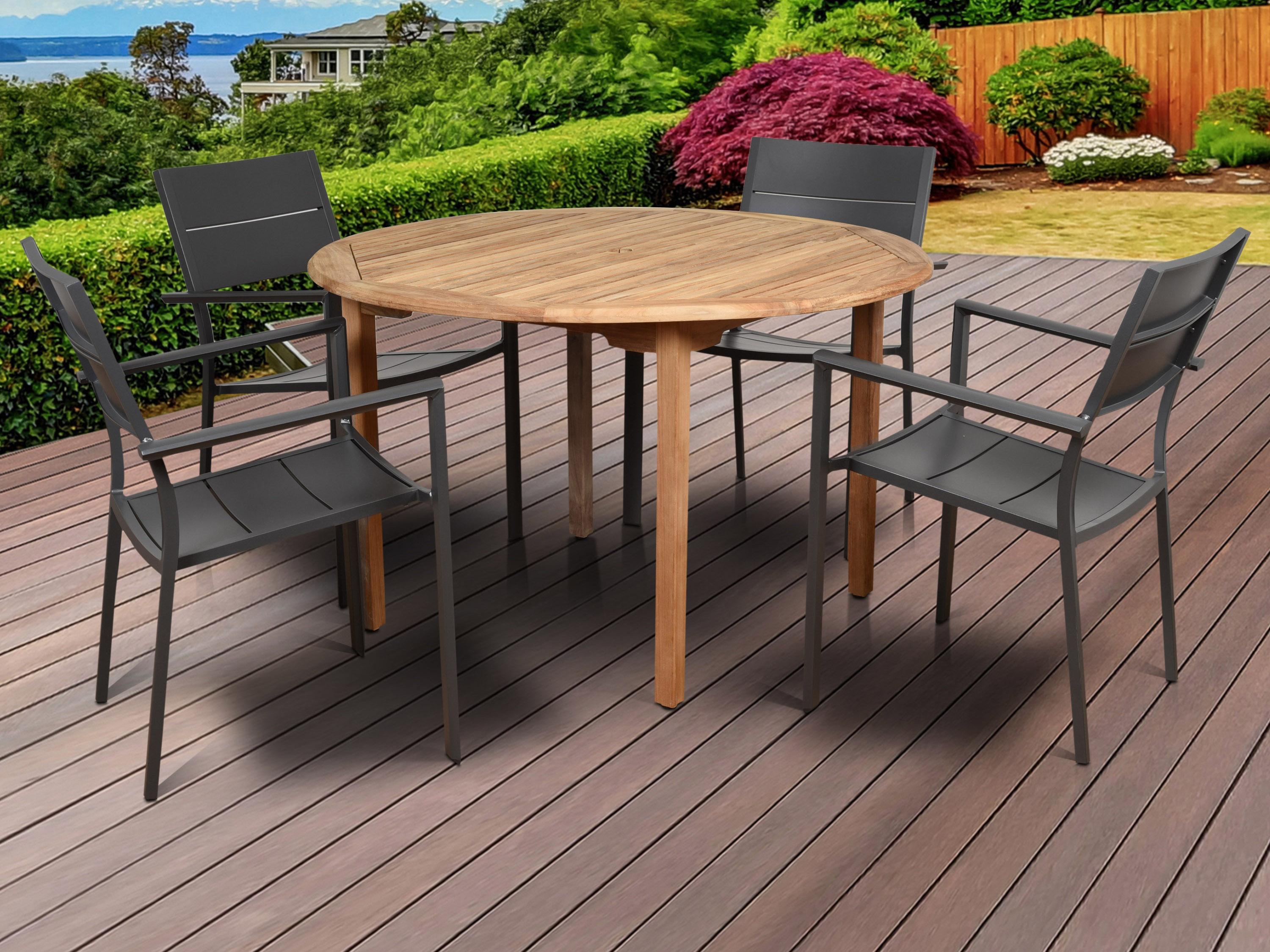 International Home Miami Amazonia Koningsdam 5 Piece Teak Round Patio Dining Set