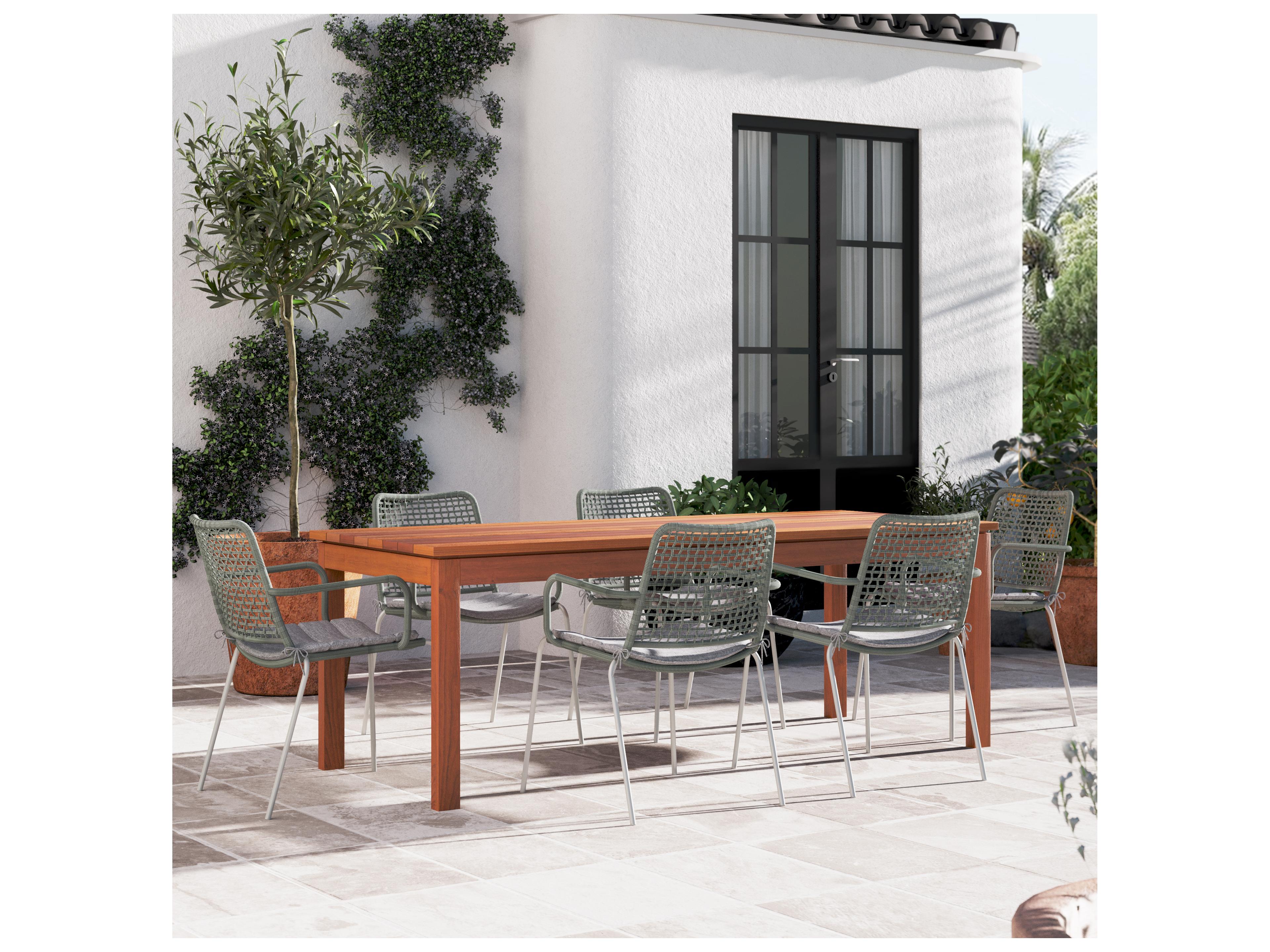 International Home Miami Amazonia Villeneuve Eucalyptus 7 Piece Outdoor Rectangular dining set with Grey chairs