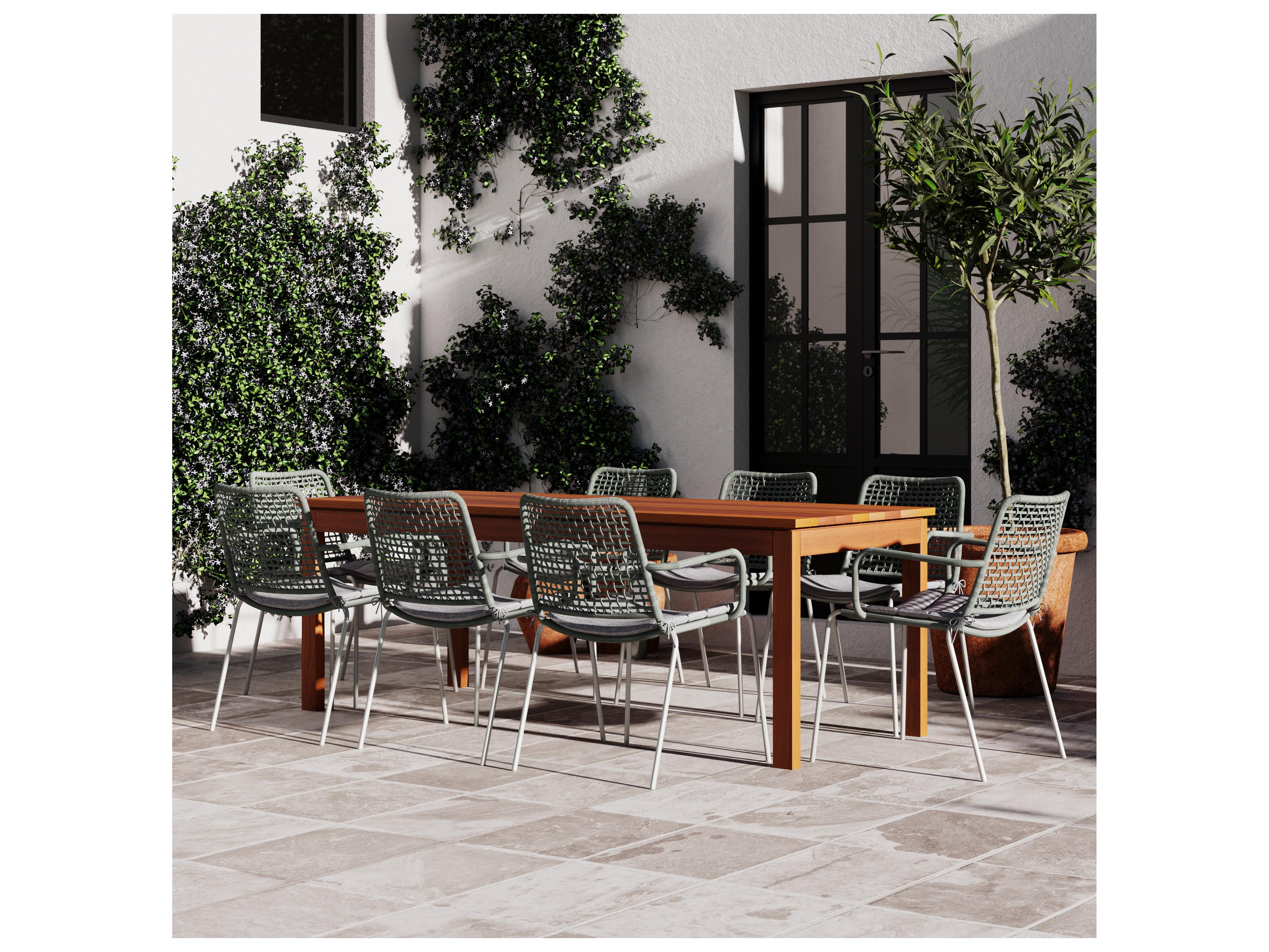 International Home Miami Amazonia Villeneuve Eucalyptus 9 Piece Outdoor Rectangular dining set with Grey chairs