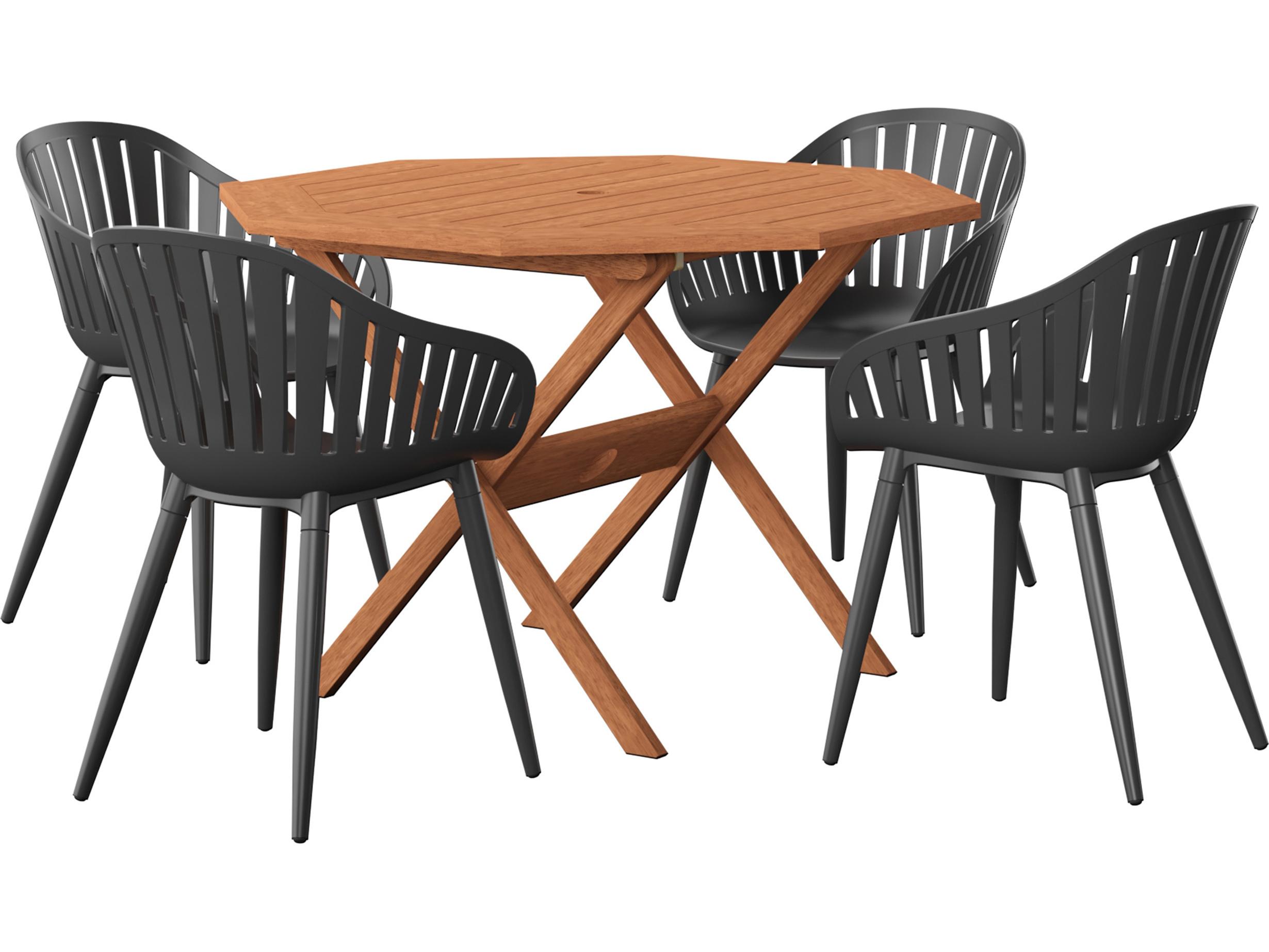 International Home Miami Amazonia Austria Eucalyptus 5 Piece Outdoor Octagonal dining set with Black aluminum legs chairs