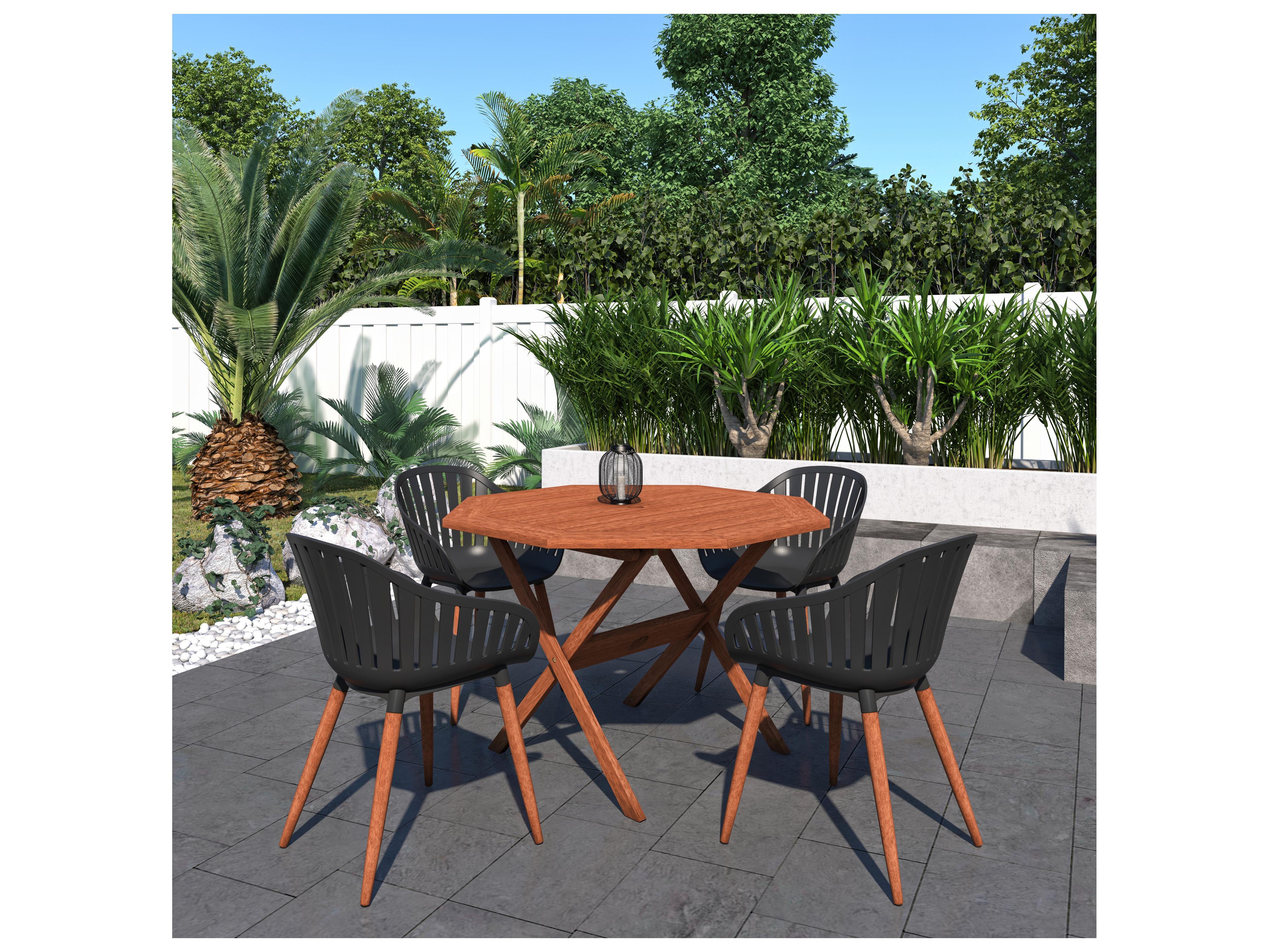 International Home Miami Amazonia Austria Eucalyptus 5 Piece Outdoor Octagonal dining set with Black chairs