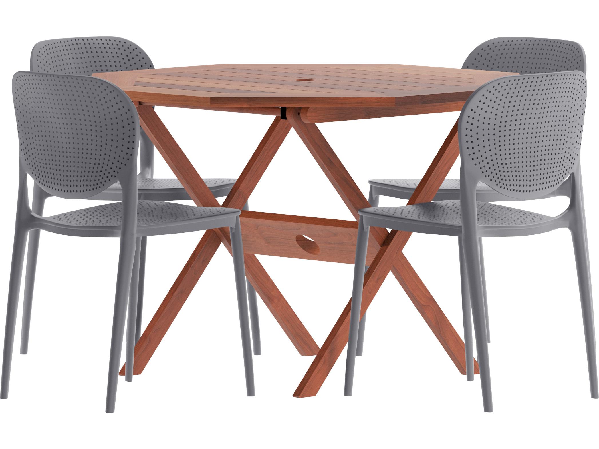 International Home Miami Amazonia Austria Eucalyptus 5 Piece Outdoor Octagonal dining set with Grey Armchairs