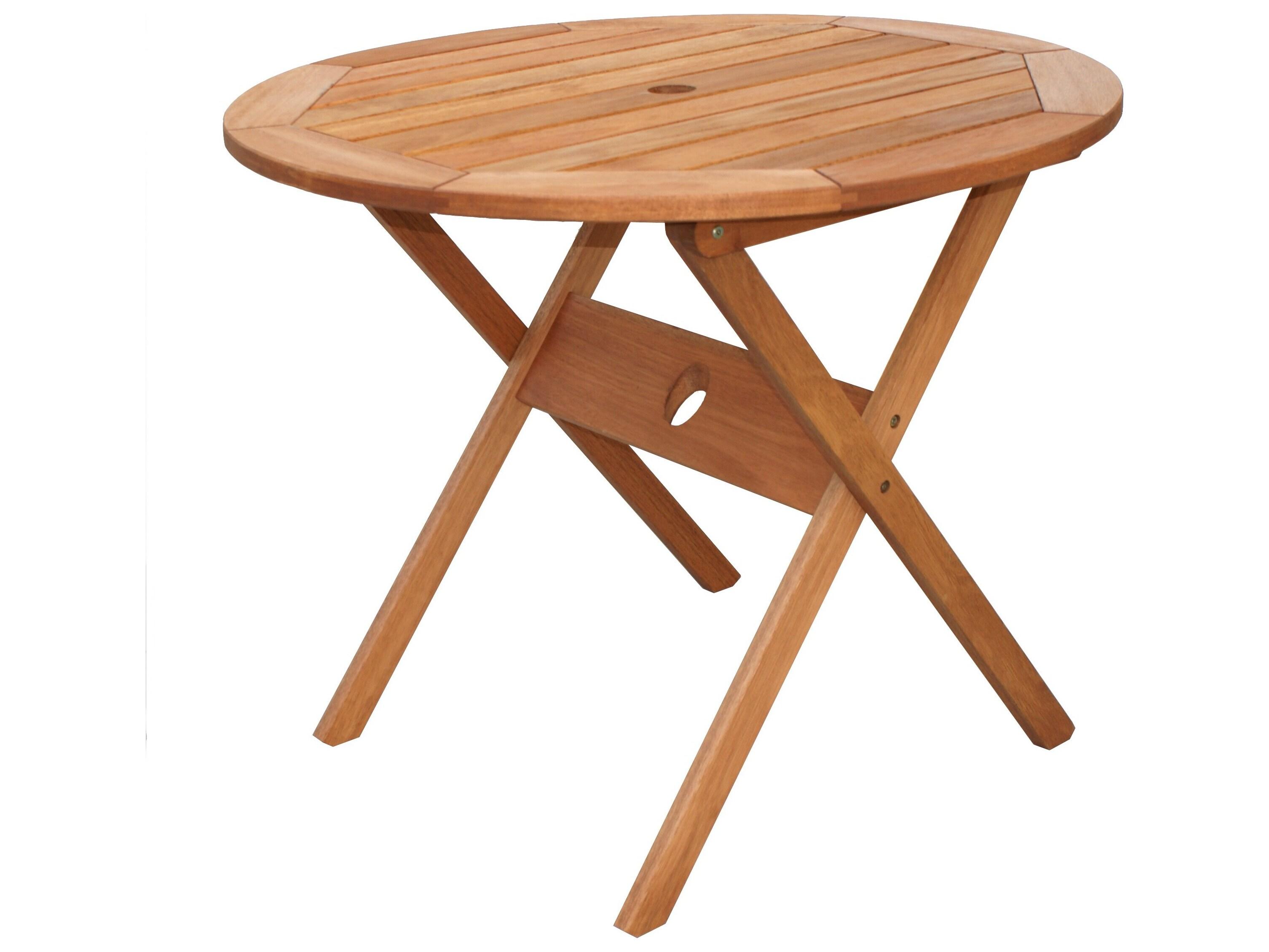 International Home Miami Amazonia Ricard Eucalyptus 3 Piece Outdoor Round Dining Set with Black Chairs