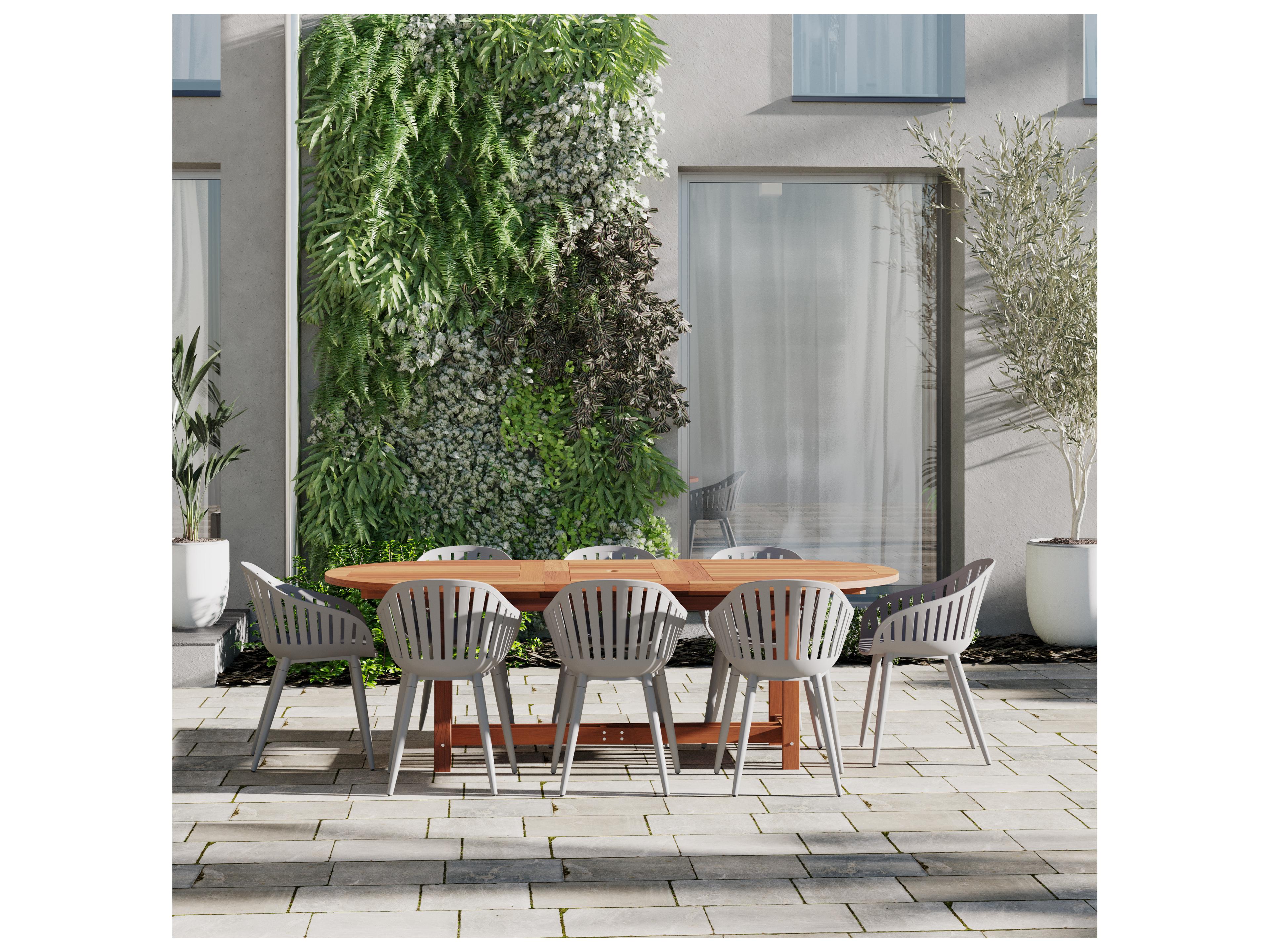 International Home Miami Amazonia Hungaroring Eucalyptus 9 Piece Outdoor Oval Extendable Dining Set with Grey Aluminum Chairs