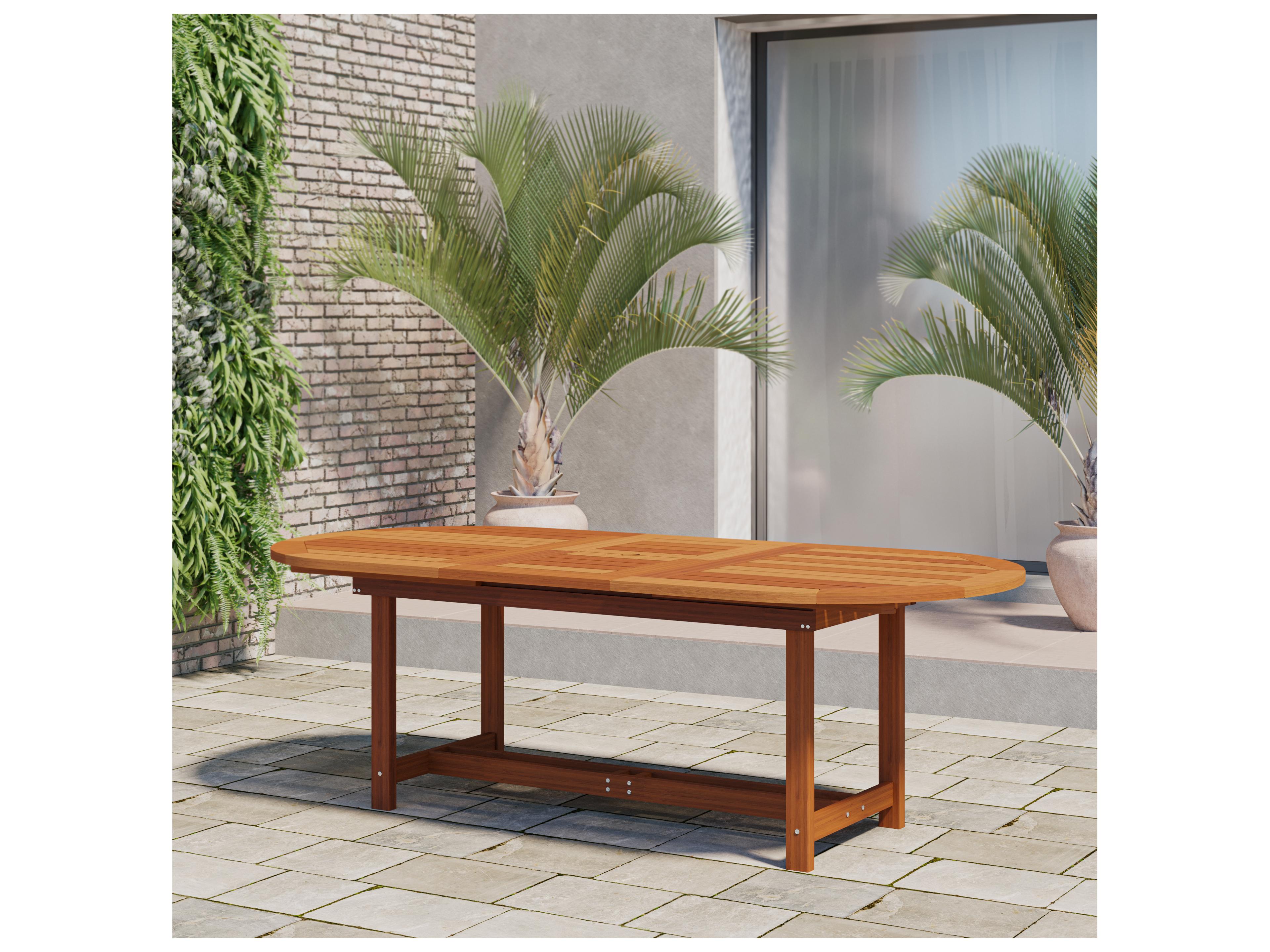 International Home Miami Amazonia Hungaroring Eucalyptus 9 Piece Outdoor Oval Extendable Dining Set with White Plastic Chairs