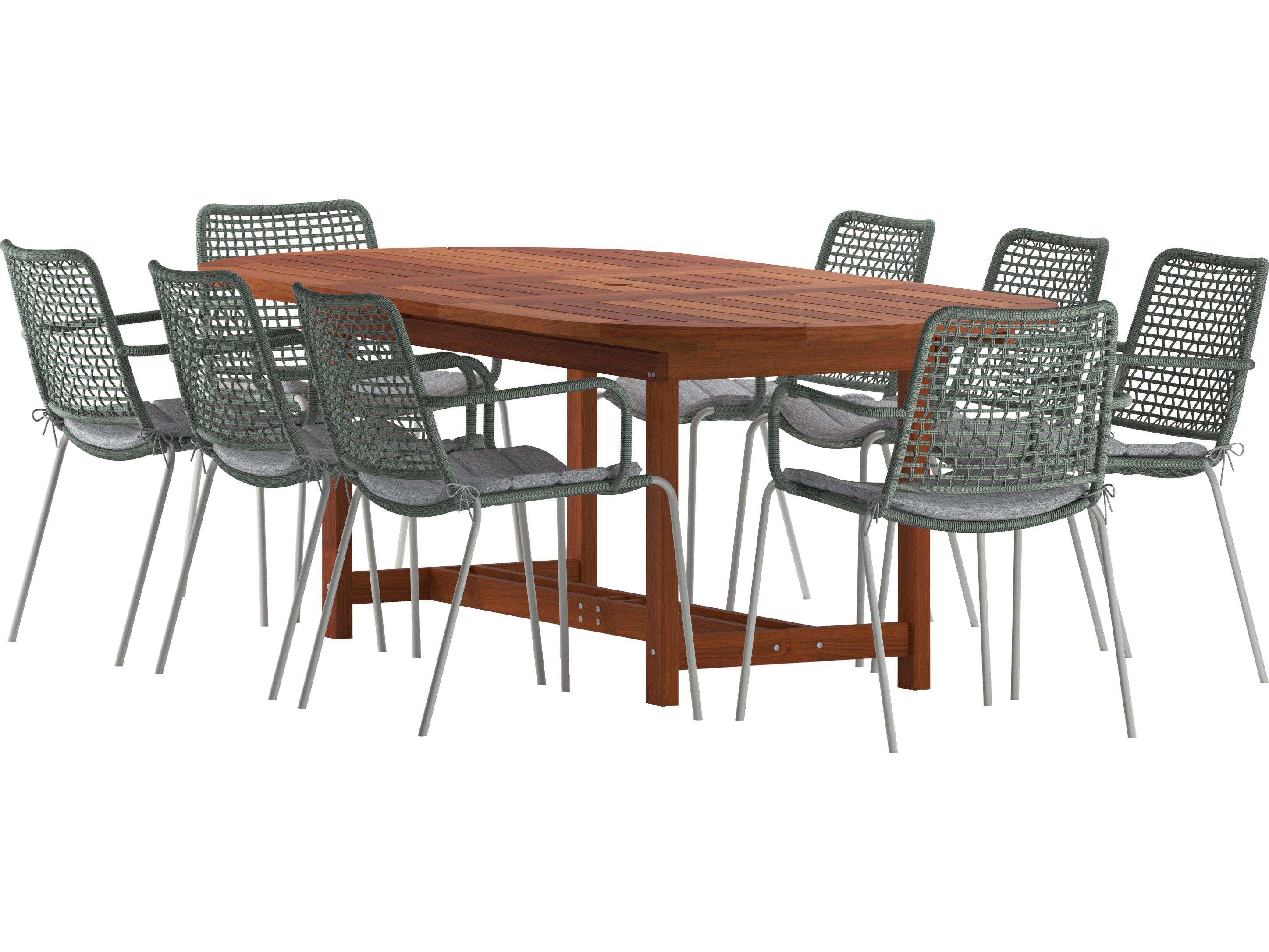 International Home Miami Amazonia Hungaroring Eucalyptus 9 Piece Outdoor Oval Extendable Dining Set with Grey Plastic Chairs