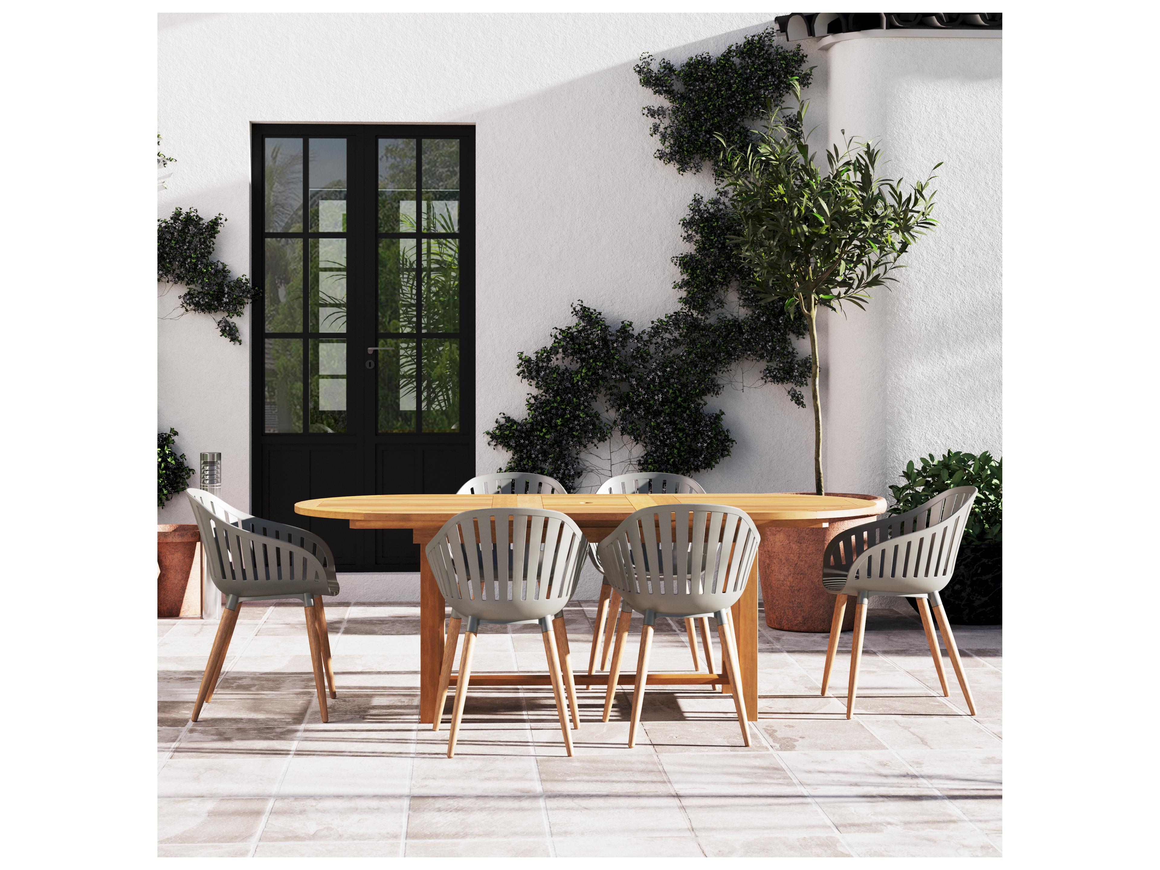 International Home Miami Amazonia Francorchamps Eucalyptus 7 Piece Outdoor Oval Extendable Dining Set with Grey Chairs