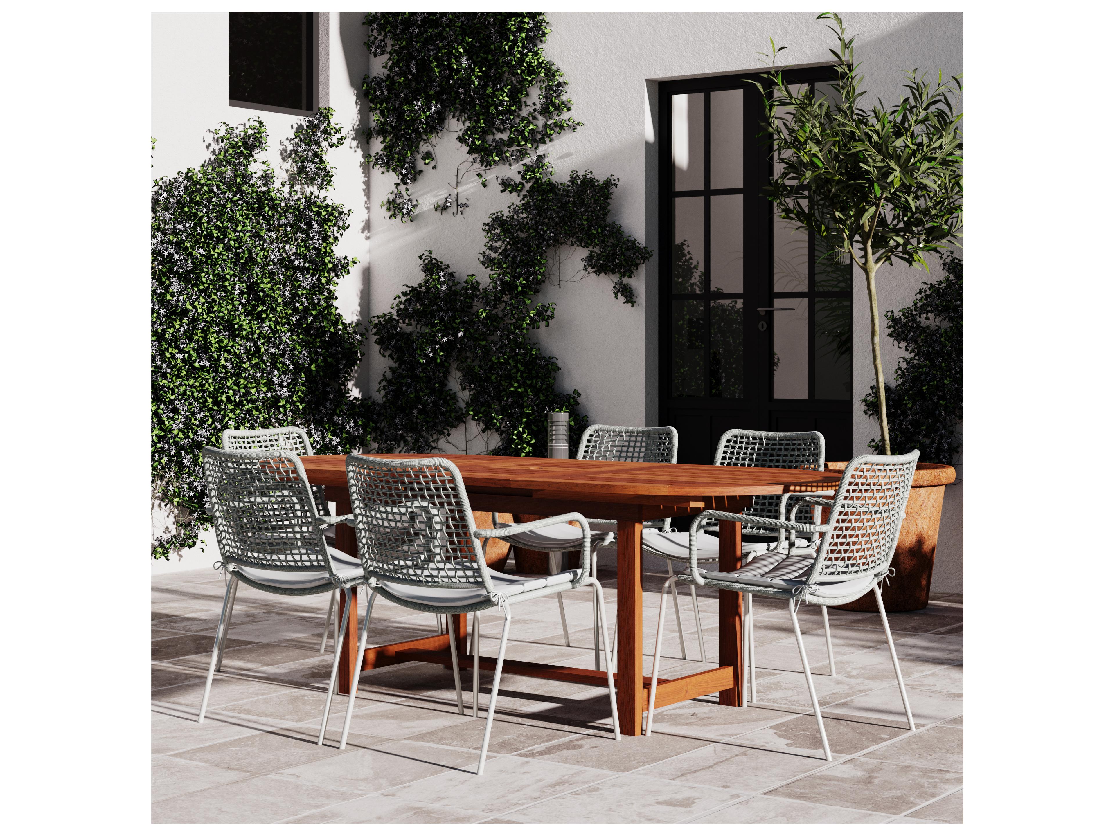 International Home Miami Amazonia Francorchamps Eucalyptus 7 Piece Outdoor Oval Extendable Dining Set with Grey Plastic Chairs