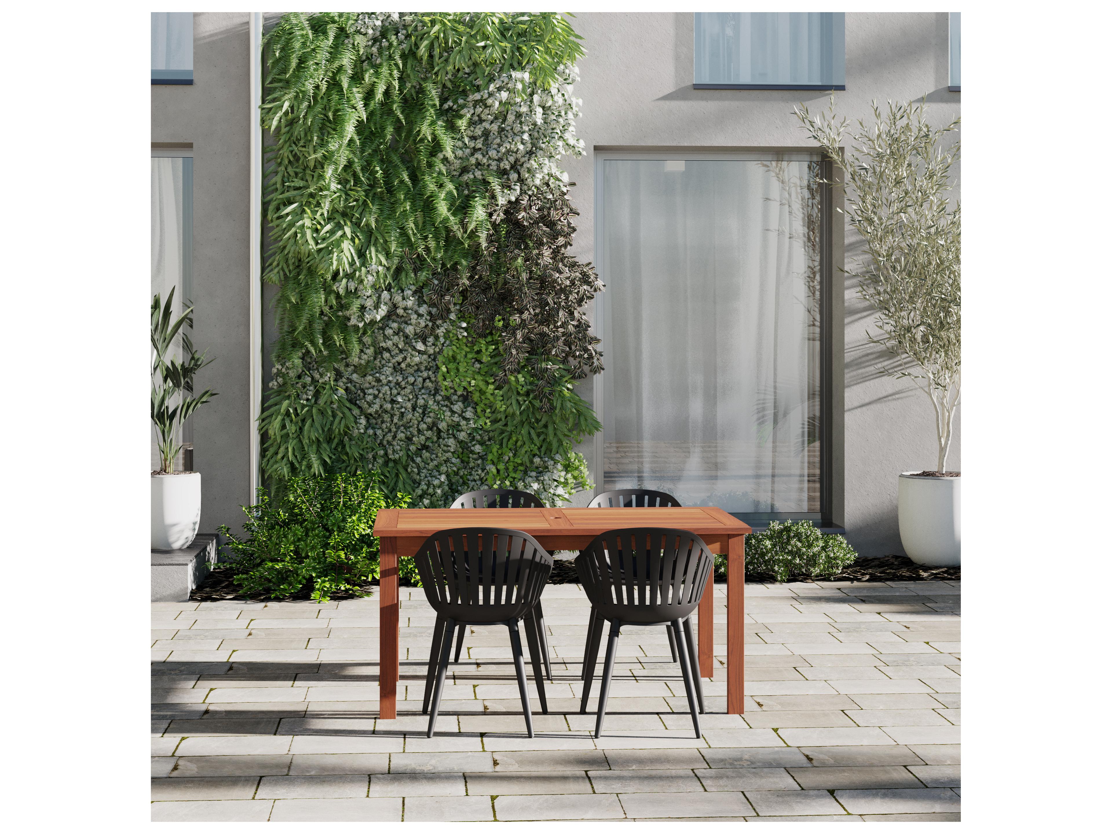 International Home Miami Amazonia Zandvoort Eucalyptus 5 Piece Outdoor Rectangular dining set with Black aluminum legs chairs