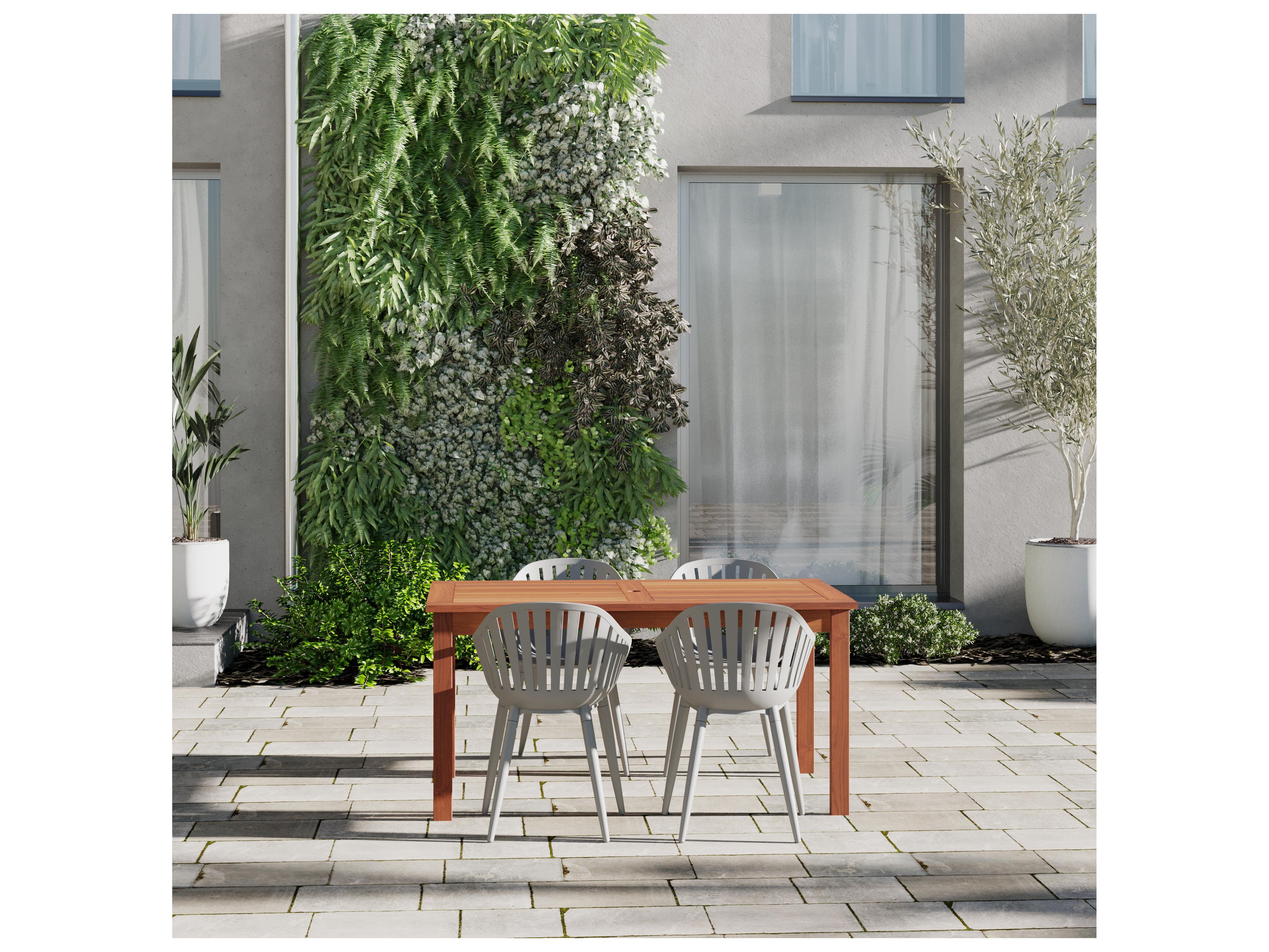 International Home Miami Amazonia Zandvoort Eucalyptus 5 Piece Outdoor Rectangular dining set with Grey aluminum legs chairs