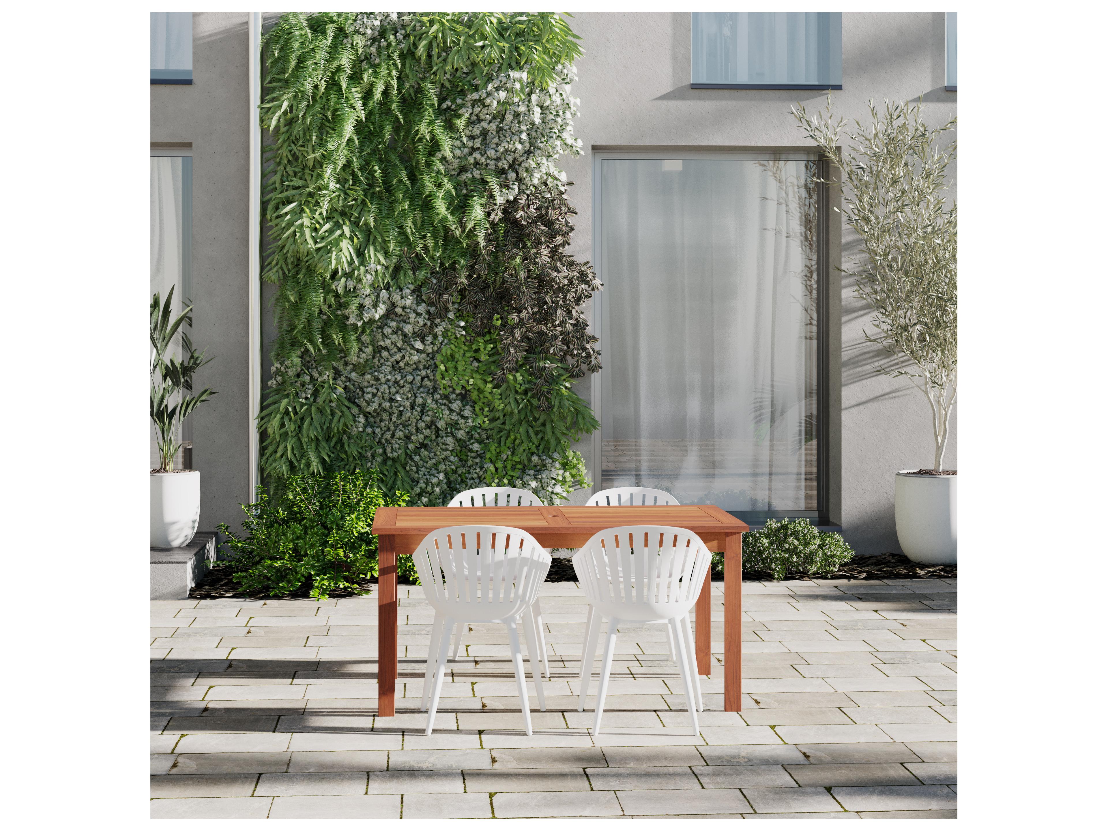 International Home Miami Amazonia Zandvoort Eucalyptus 5 Piece Outdoor Rectangular dining set with White aluminum legs chairs