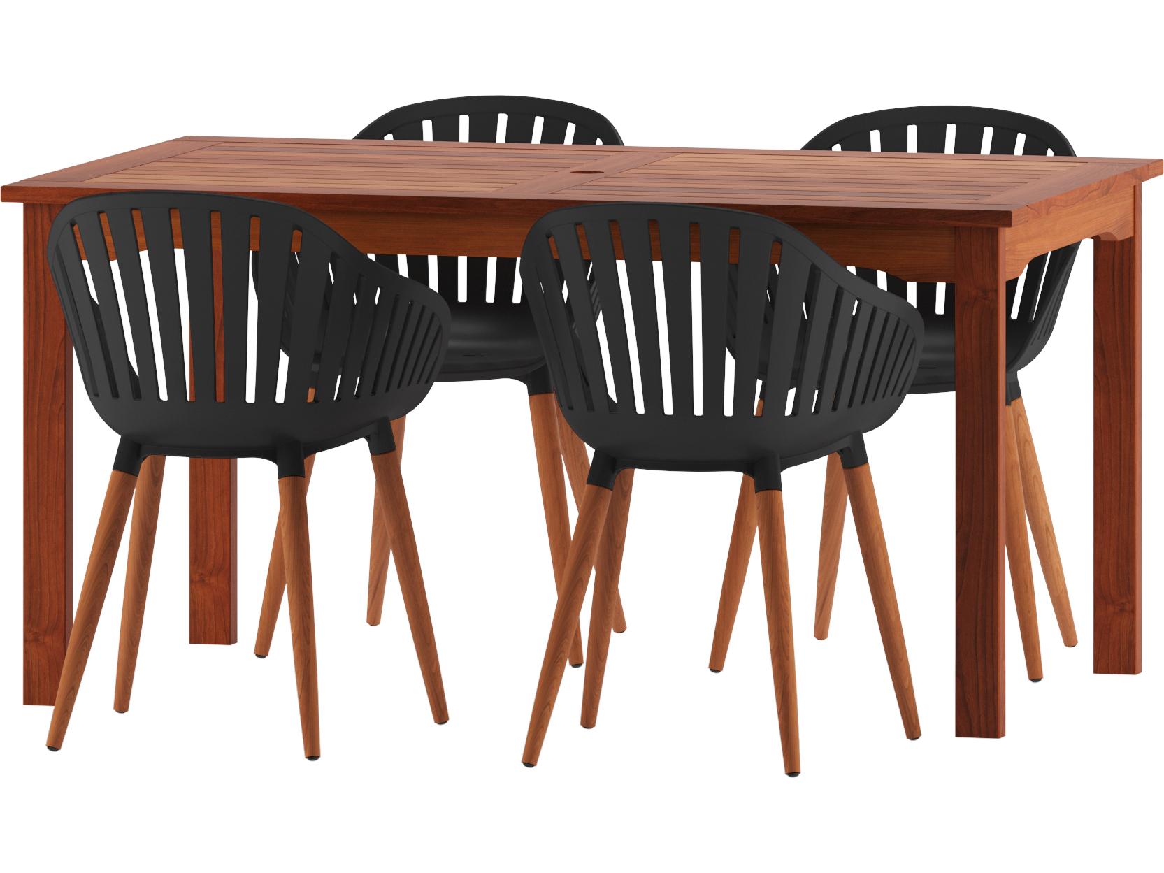 International Home Miami Amazonia Zandvoort Eucalyptus 5 Piece Outdoor Rectangular dining set with Black chairs