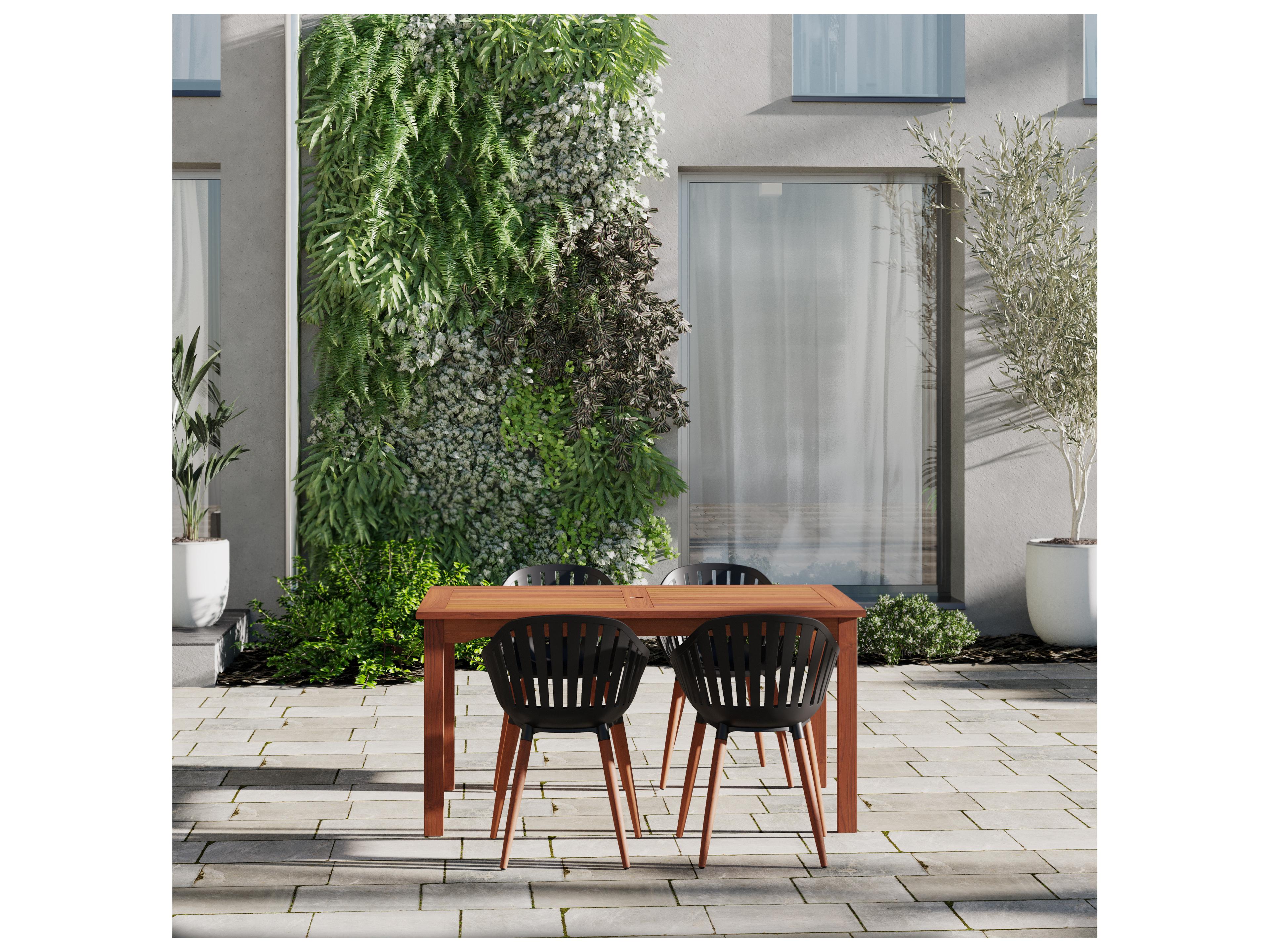 International Home Miami Amazonia Zandvoort Eucalyptus 5 Piece Outdoor Rectangular dining set with Black chairs