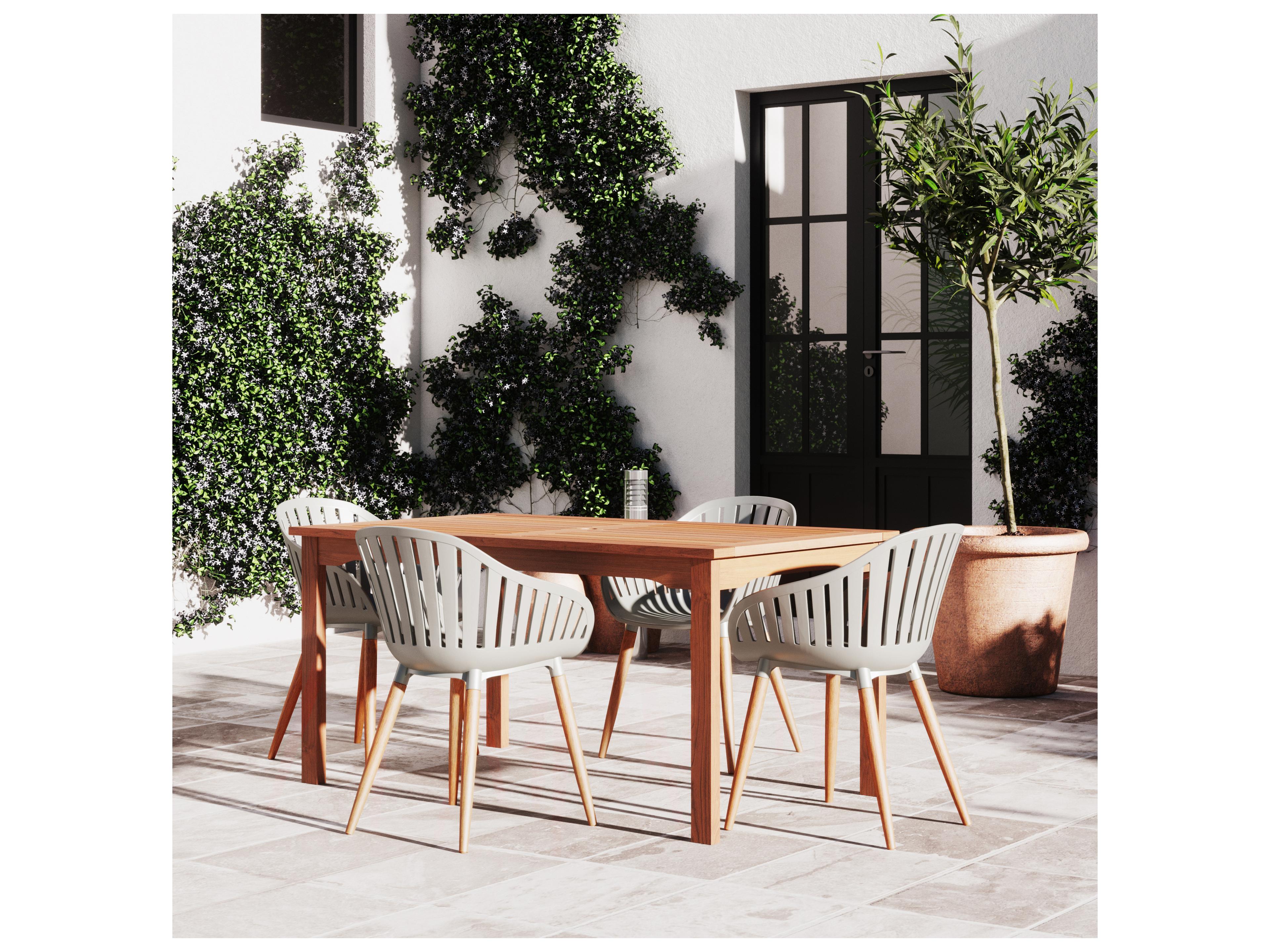 International Home Miami Amazonia Zandvoort Eucalyptus 5 Piece Outdoor Rectangular dining set with Grey chairs