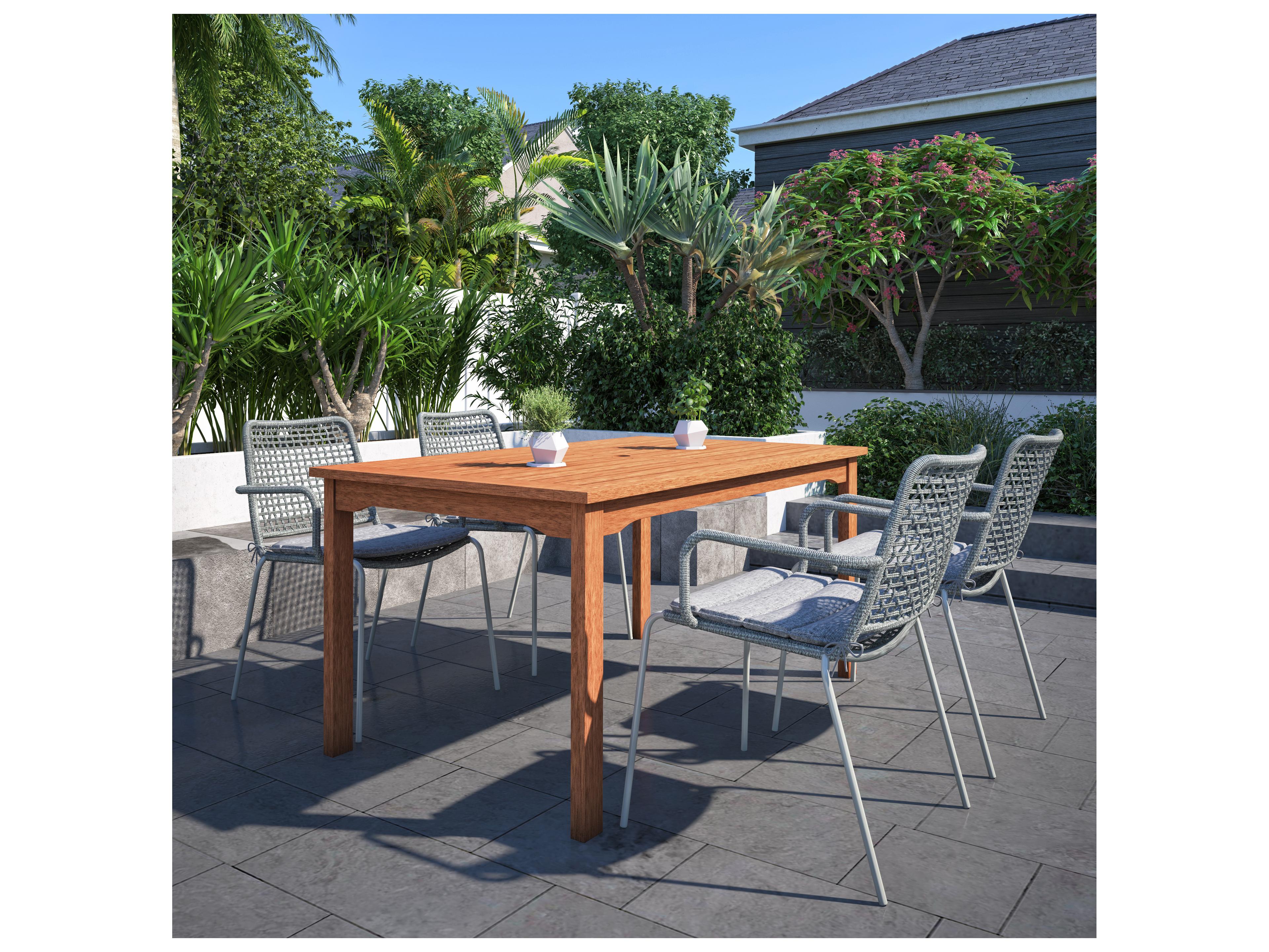 International Home Miami Amazonia Zandvoort Eucalyptus 5 Piece Outdoor Rectangular dining set with Grey Plastic chairs