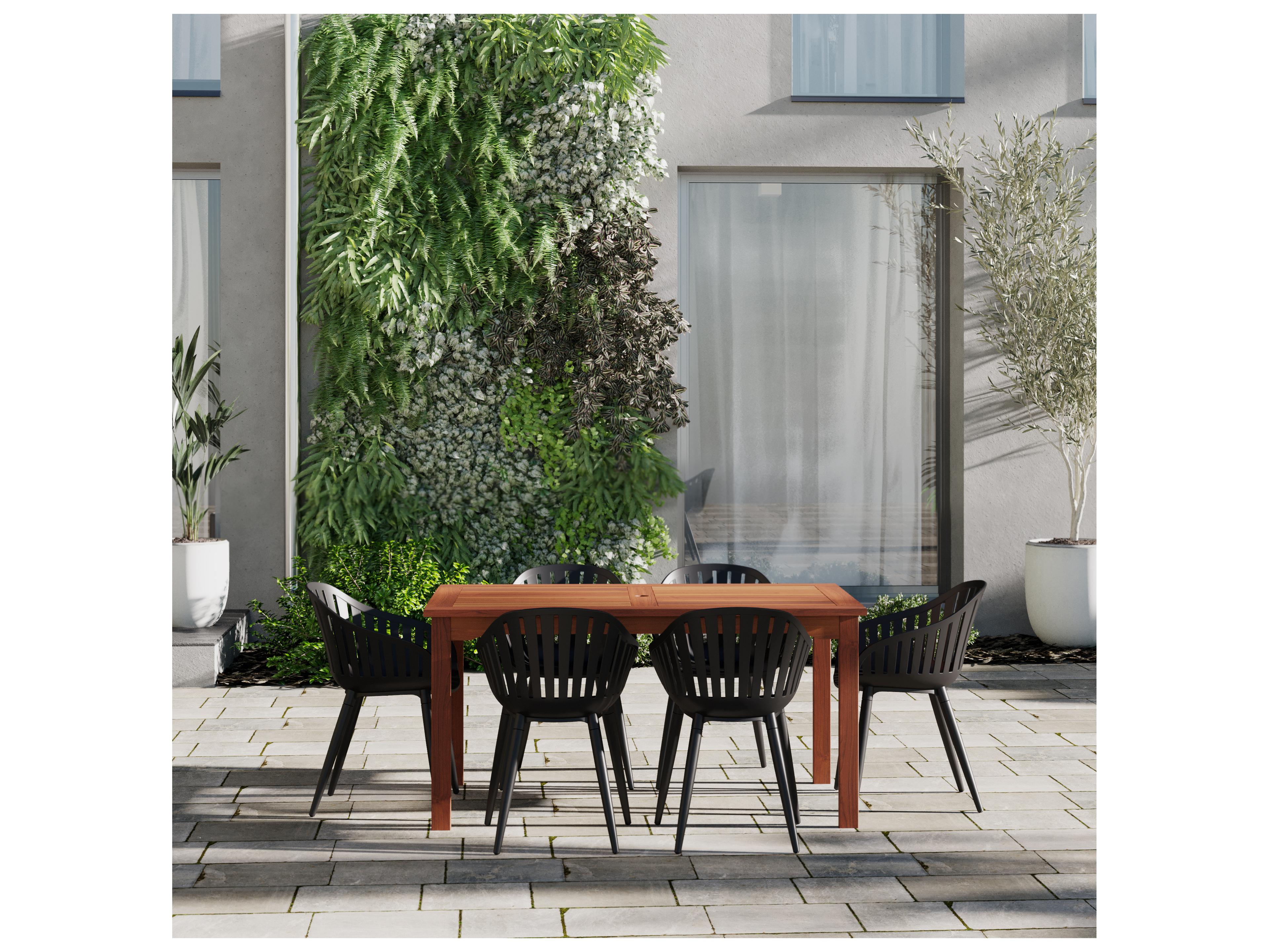 International Home Miami Amazonia Zandvoort Eucalyptus 7 Piece Outdoor Rectangular dining set with Black aluminum legs chairs