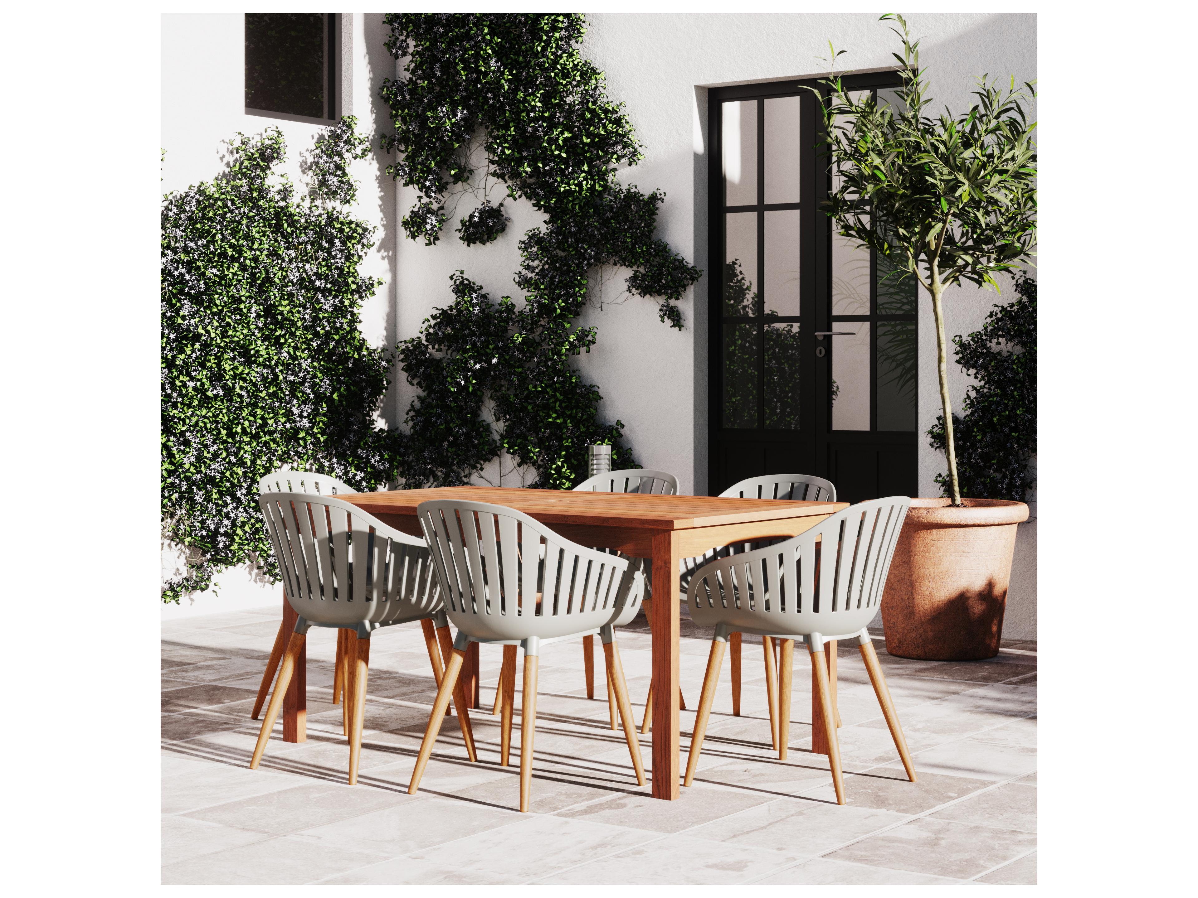 International Home Miami Amazonia Zandvoort Eucalyptus 7 Piece Outdoor Rectangular dining set with Grey chairs