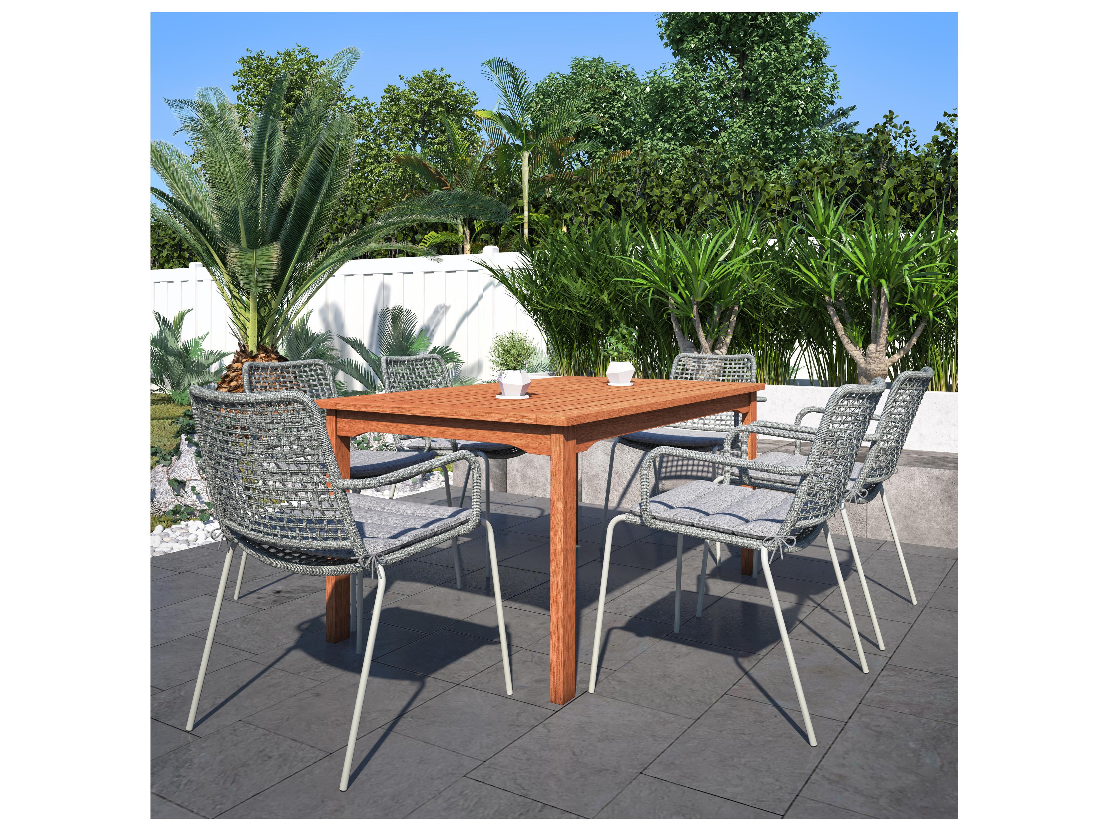 International Home Miami Amazonia Zandvoort Eucalyptus 7 Piece Outdoor Rectangular dining set with Grey Plastic chairs