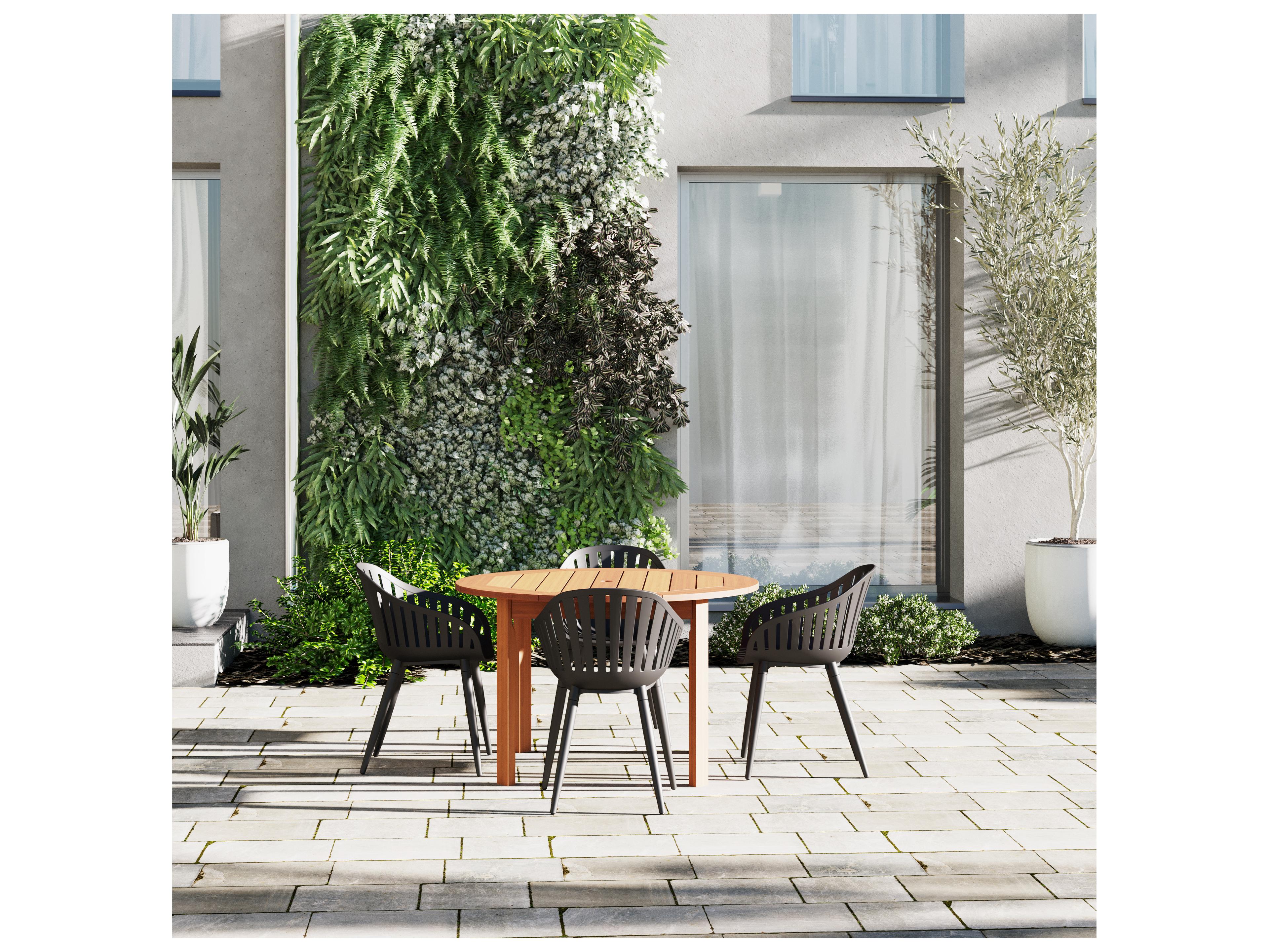 International Home Miami Amazonia Monza Eucalyptus 5 Piece Outdoor Round dining set with Black aluminum legs chairs