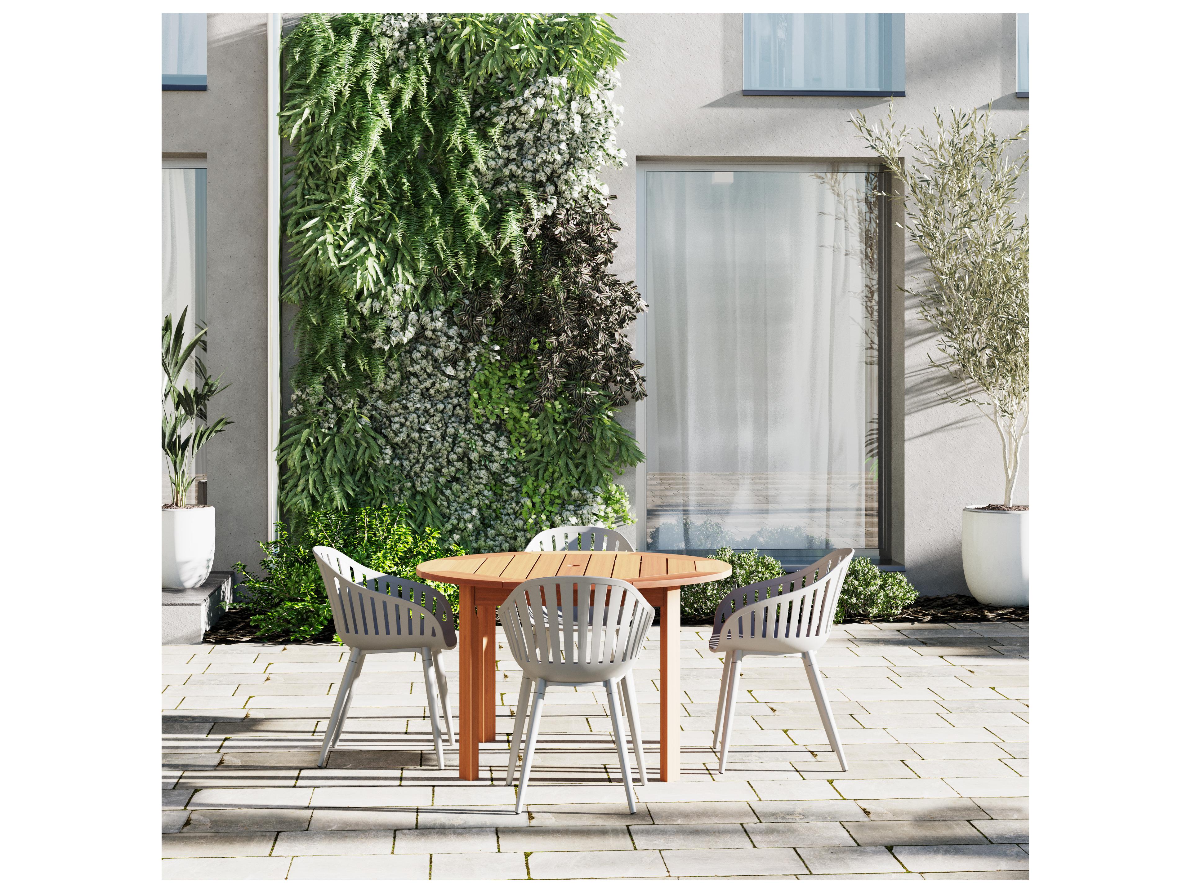International Home Miami Amazonia Monza Eucalyptus 5 Piece Outdoor Round dining set with Grey aluminum legs chairs