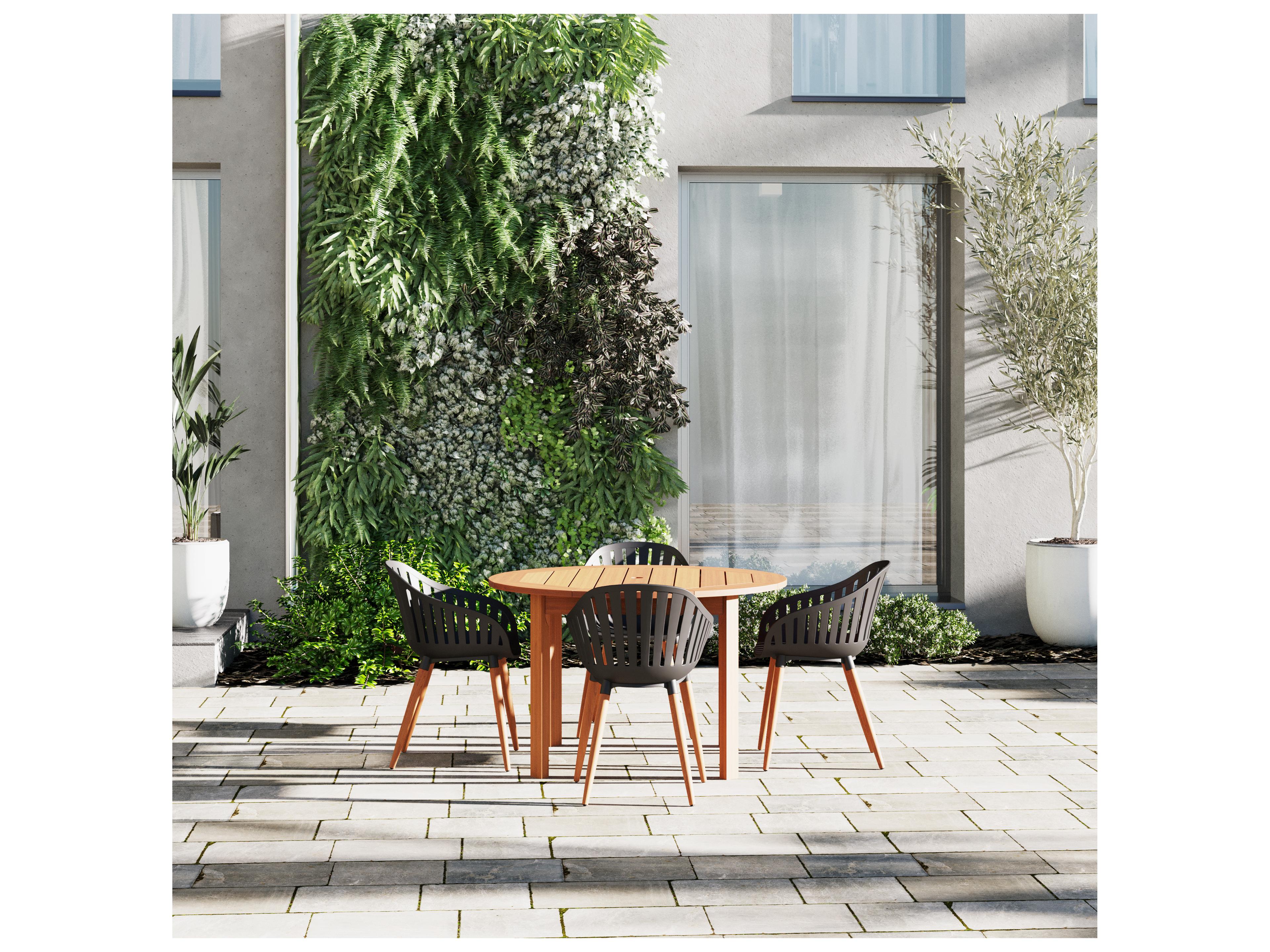 International Home Miami Amazonia Monza Eucalyptus 5 Piece Outdoor Round dining set with Black chairs