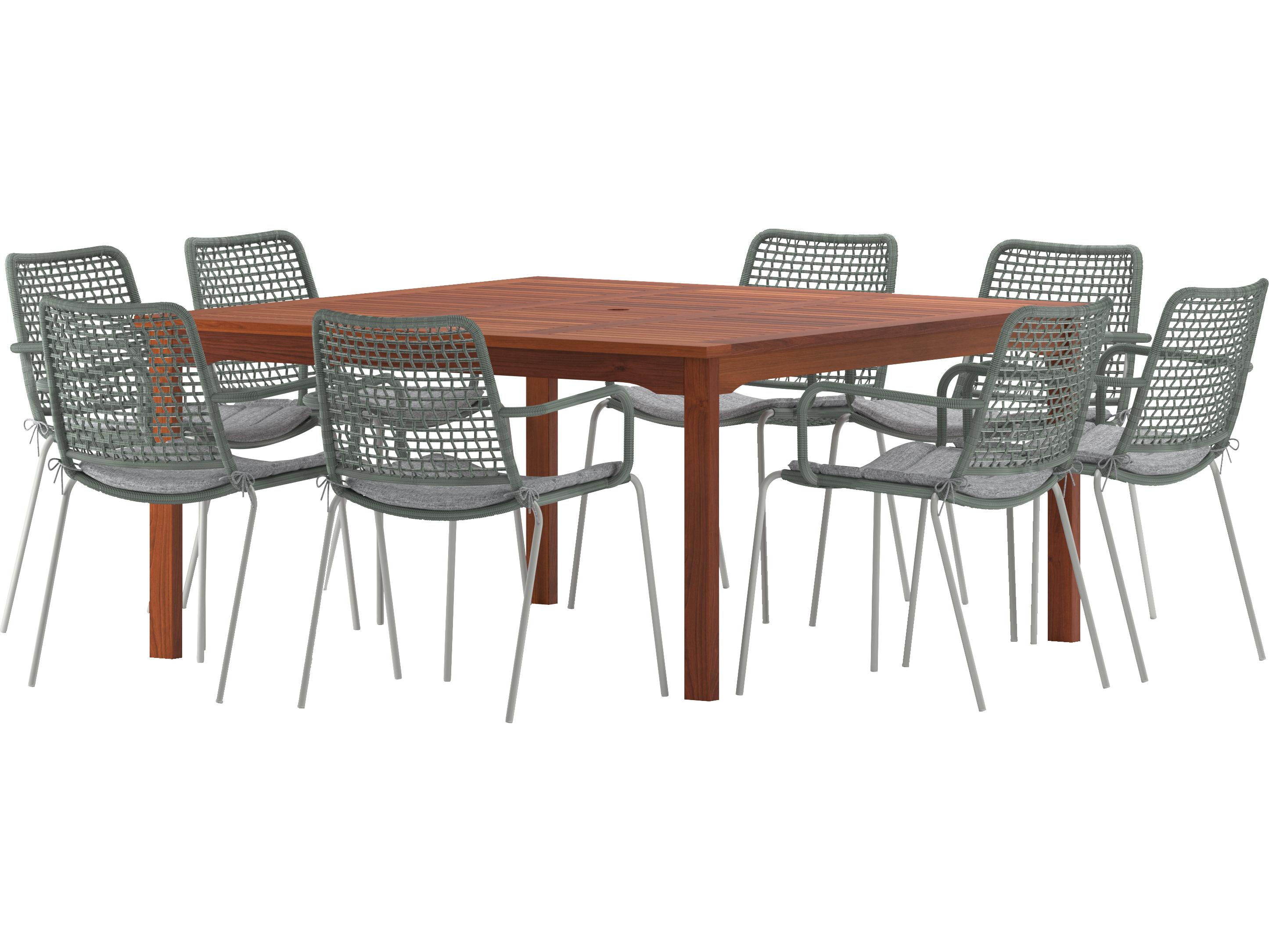 International Home Miami Amazonia Sochi Eucalyptus 9 Piece Outdoor Square Dining Set with Grey Plastic Chairs