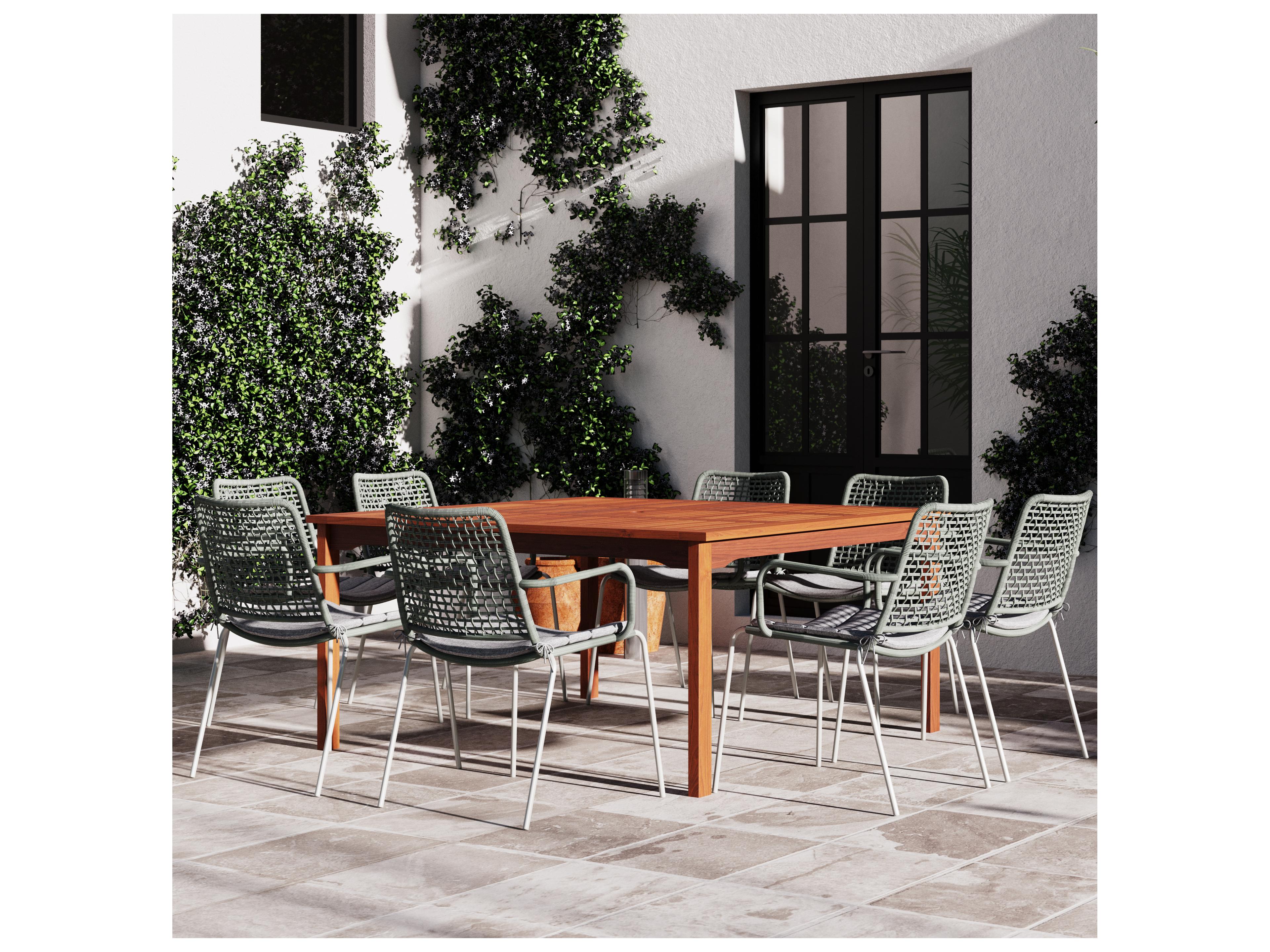 International Home Miami Amazonia Sochi Eucalyptus 9 Piece Outdoor Square Dining Set with Grey Plastic Chairs