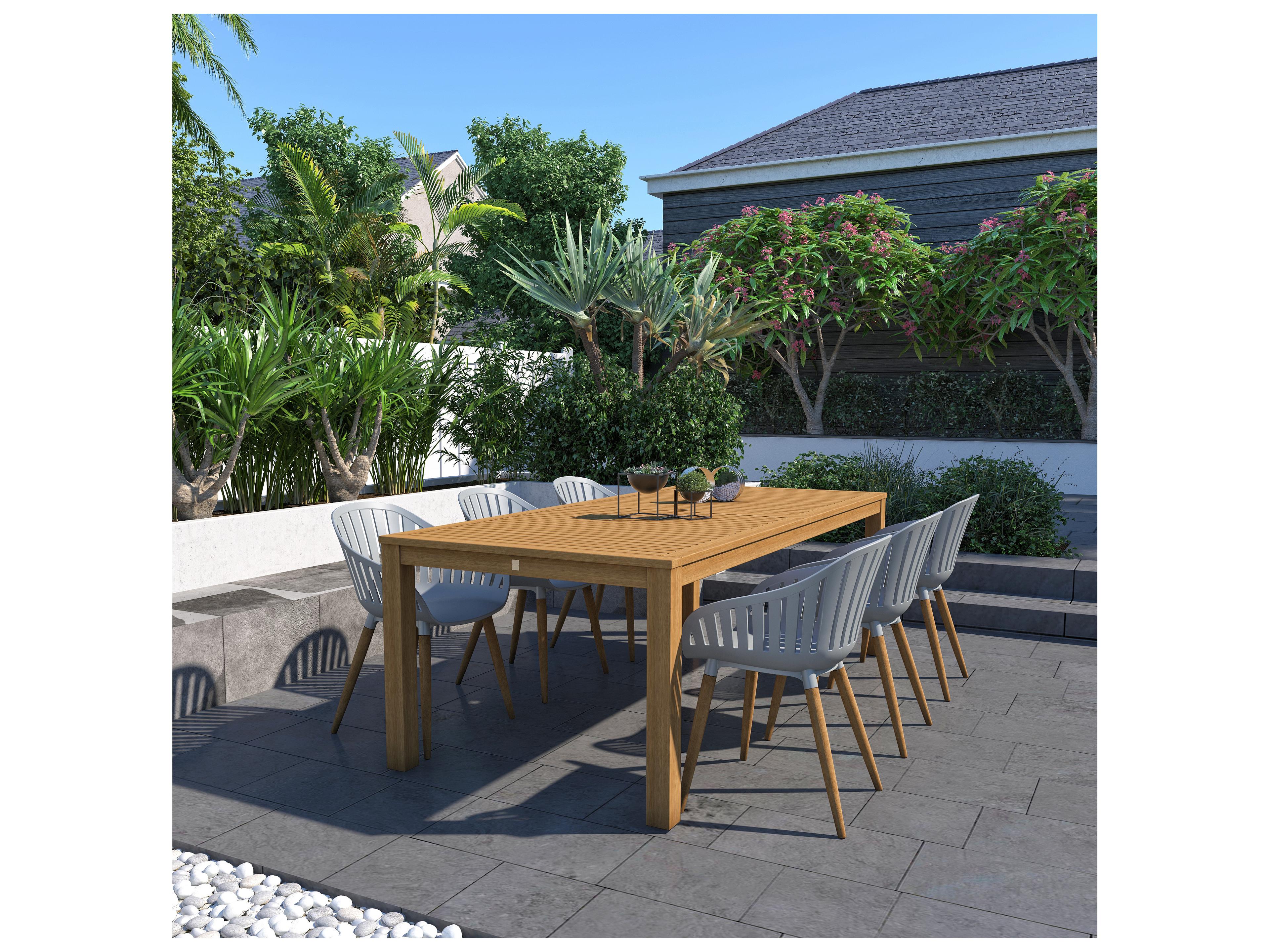International Home Miami Amazonia Singapur Eucalyptus 7 Piece Outdoor Rectangular dining set with Grey chairs