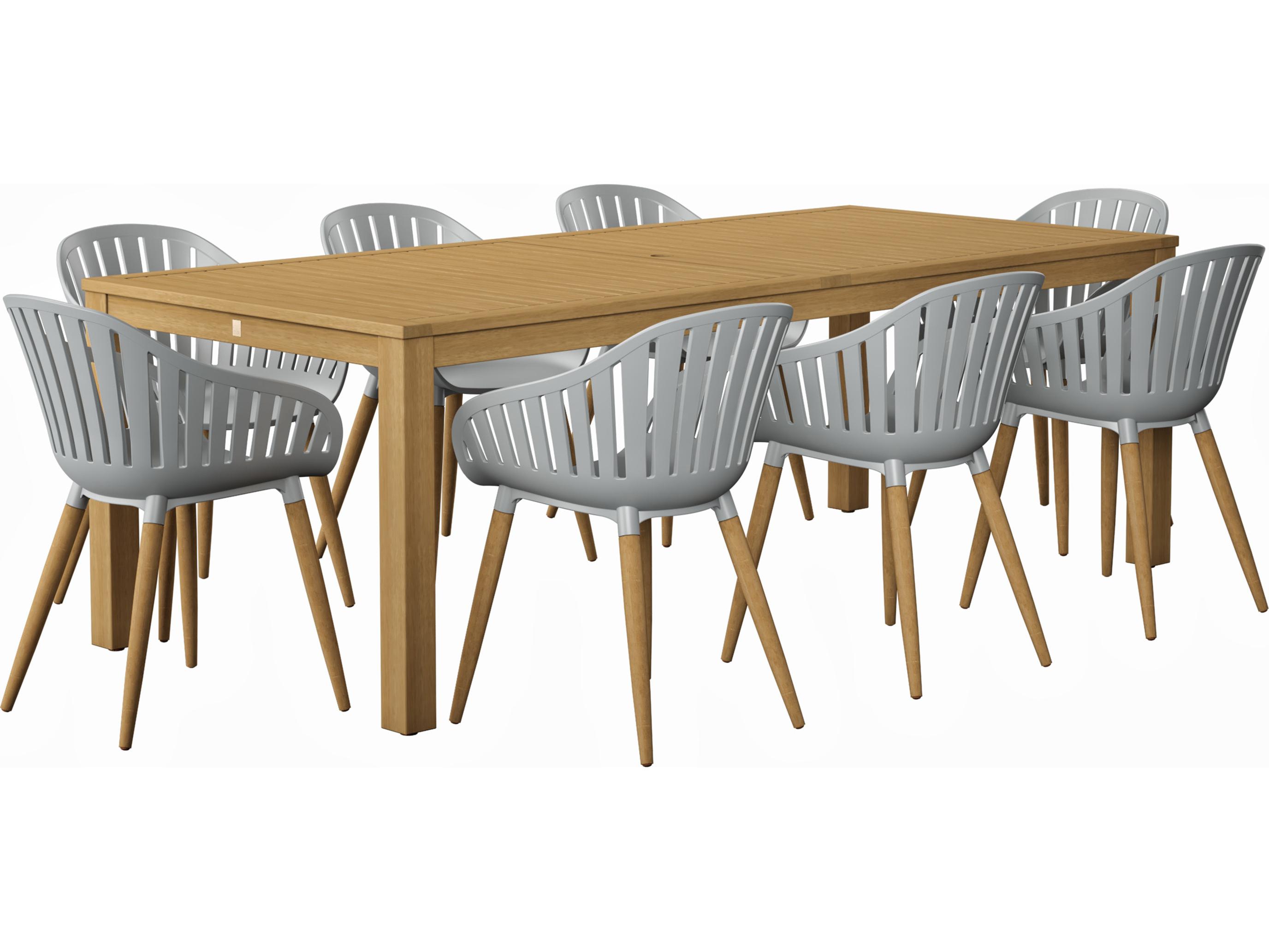 International Home Miami Amazonia Singapur Eucalyptus 9 Piece Outdoor Rectangular dining set with Grey chairs