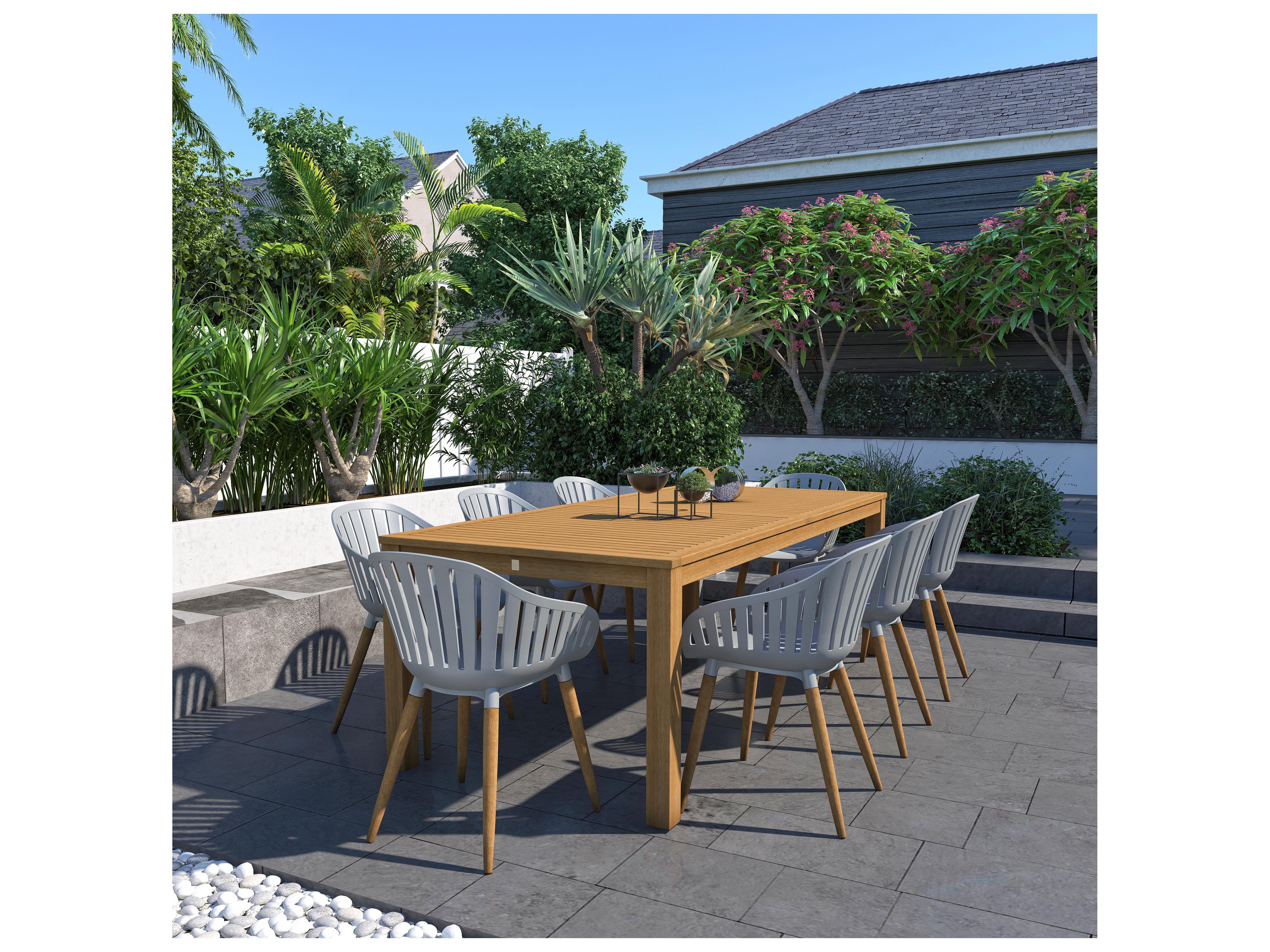 International Home Miami Amazonia Singapur Eucalyptus 9 Piece Outdoor Rectangular dining set with Grey chairs