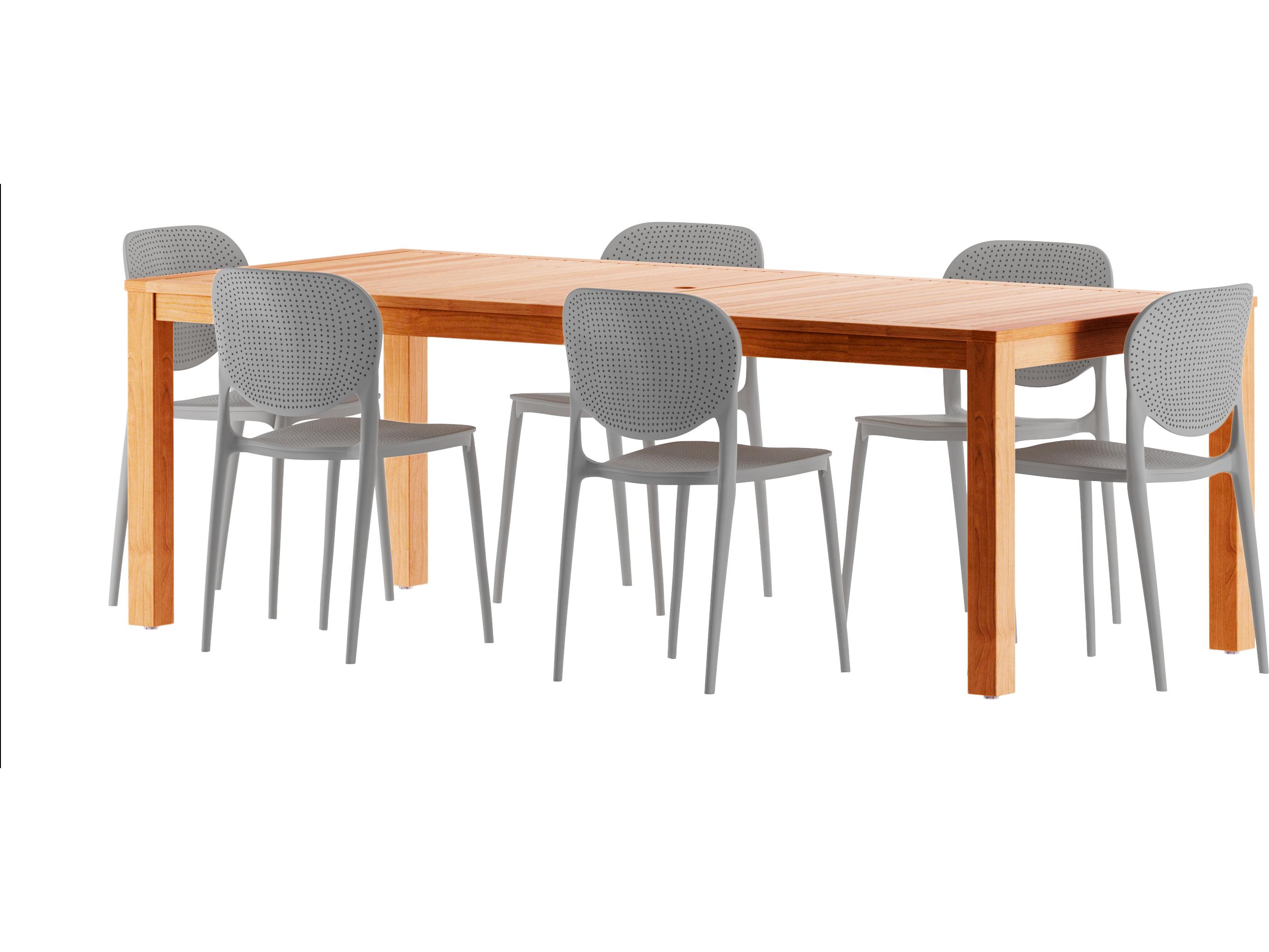 International Home Miami Amazonia Singapur Eucalyptus 7 Piece Outdoor Rectangular dining set with Grey Plastic chairs