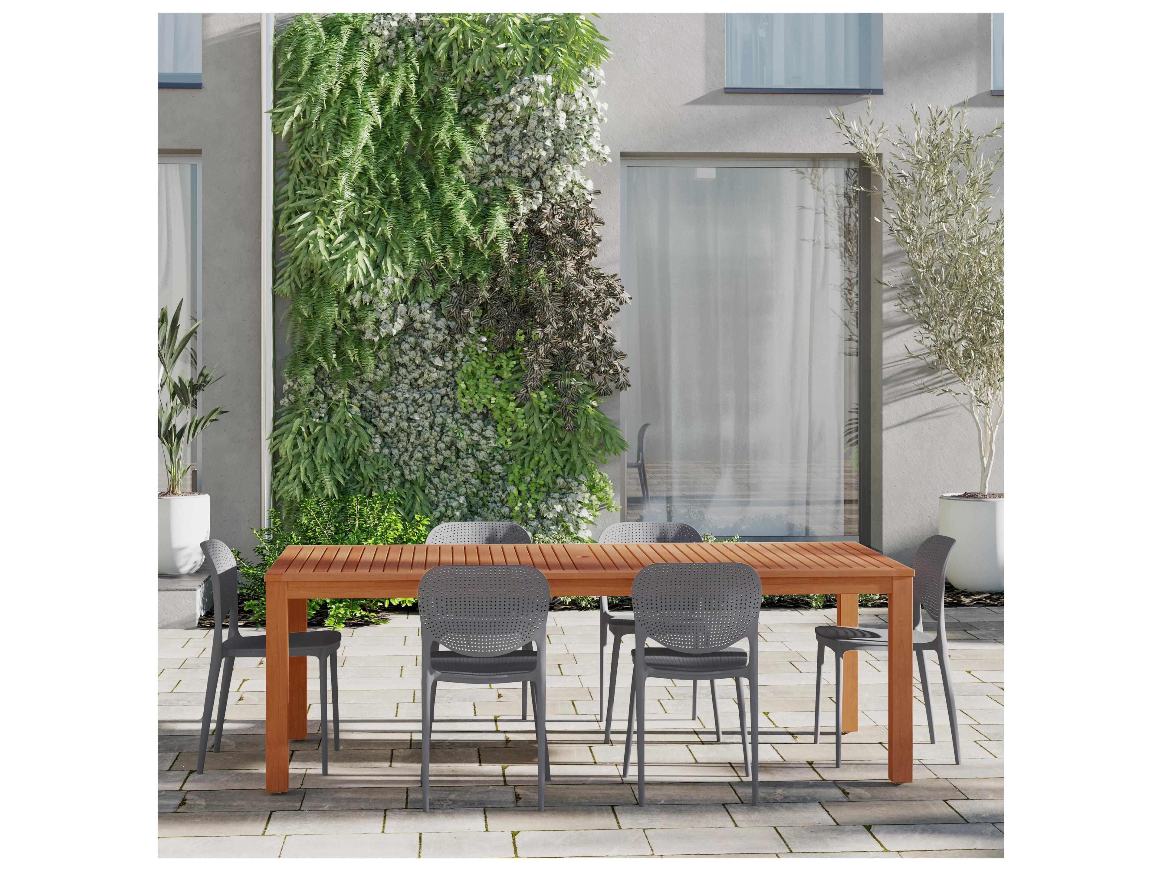 International Home Miami Amazonia Singapur Eucalyptus 7 Piece Outdoor Rectangular dining set with Grey Plastic chairs