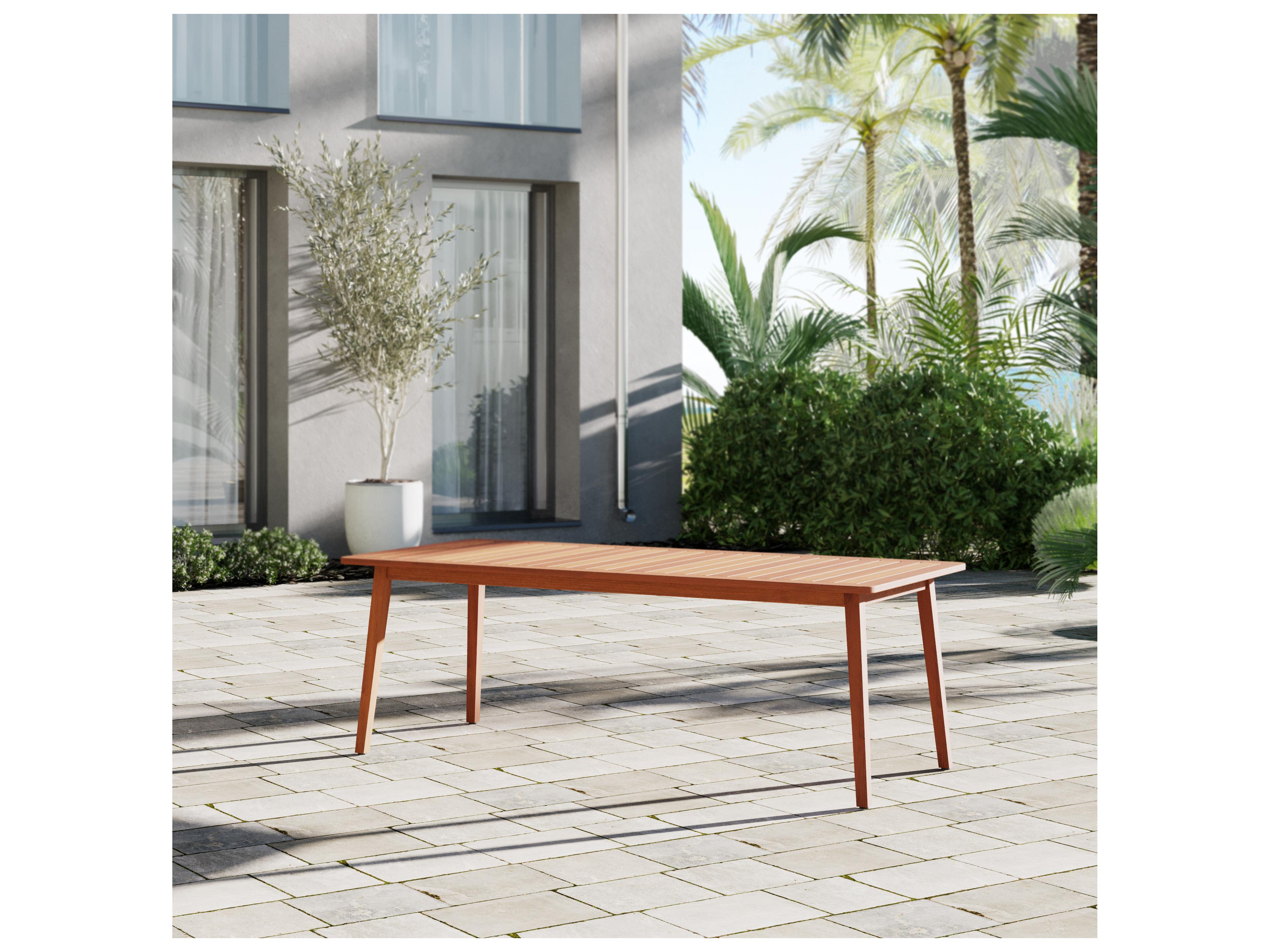 International Home Miami Amazonia Pace Eucalyptus 7 Piece Outdoor Rectangular Dining Set with White Plastic Chairs