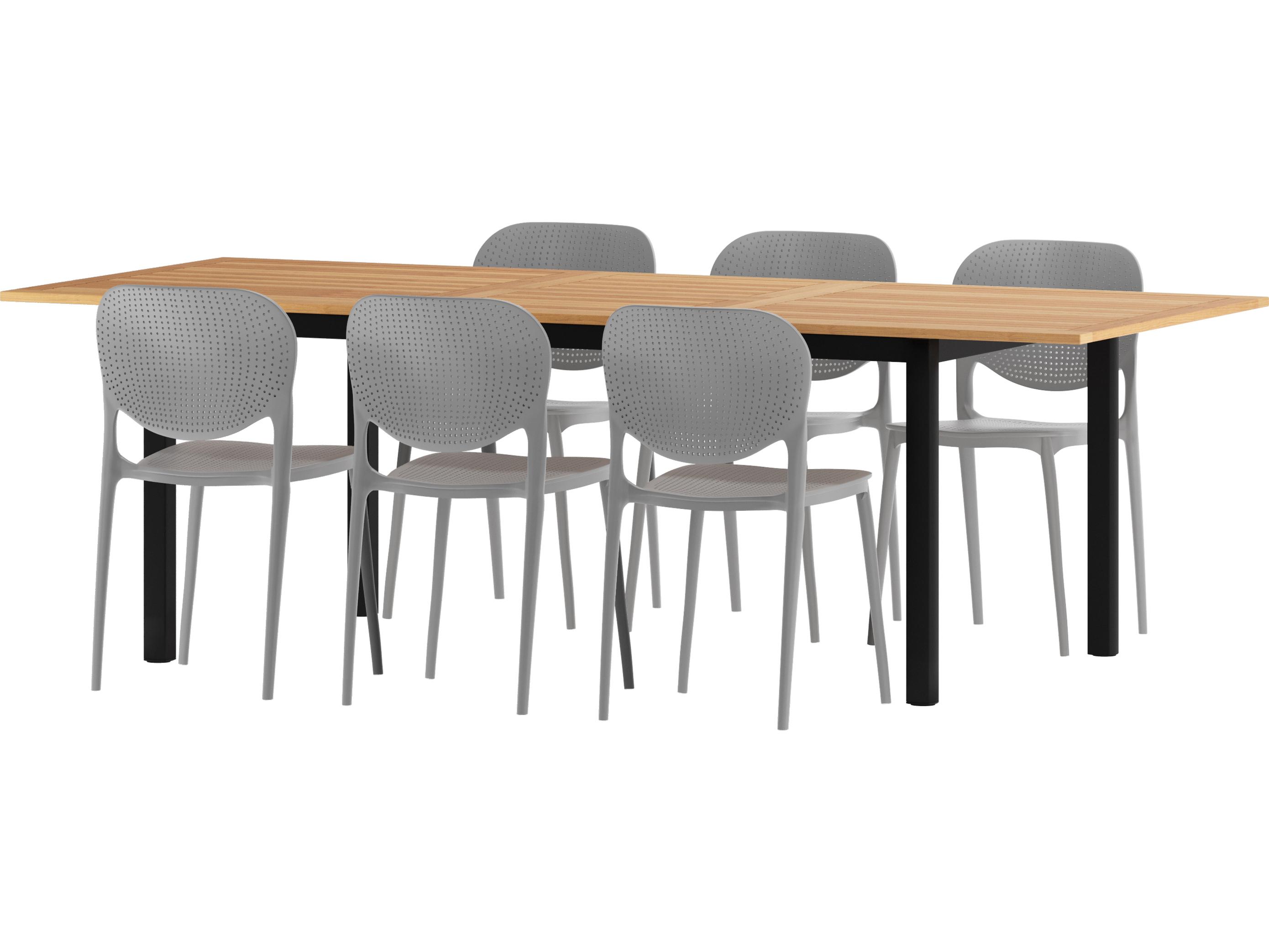International Home Miami Amazonia Hunt Eucalyptus 7 Piece Outdoor Extendable Dining Set with Grey Plastic Chairs