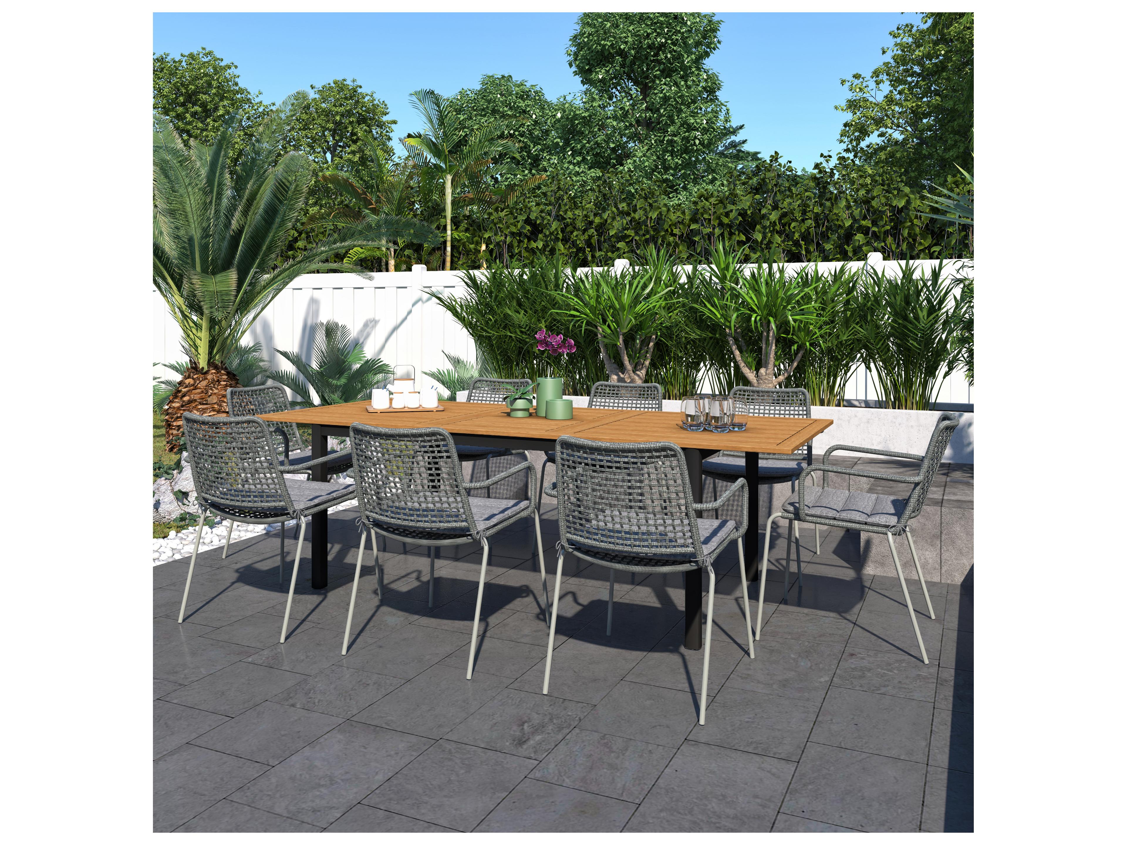 International Home Miami Amazonia 9 Piece Rectangular Patio Dining Set - Grey Plastic/Resin Chairs