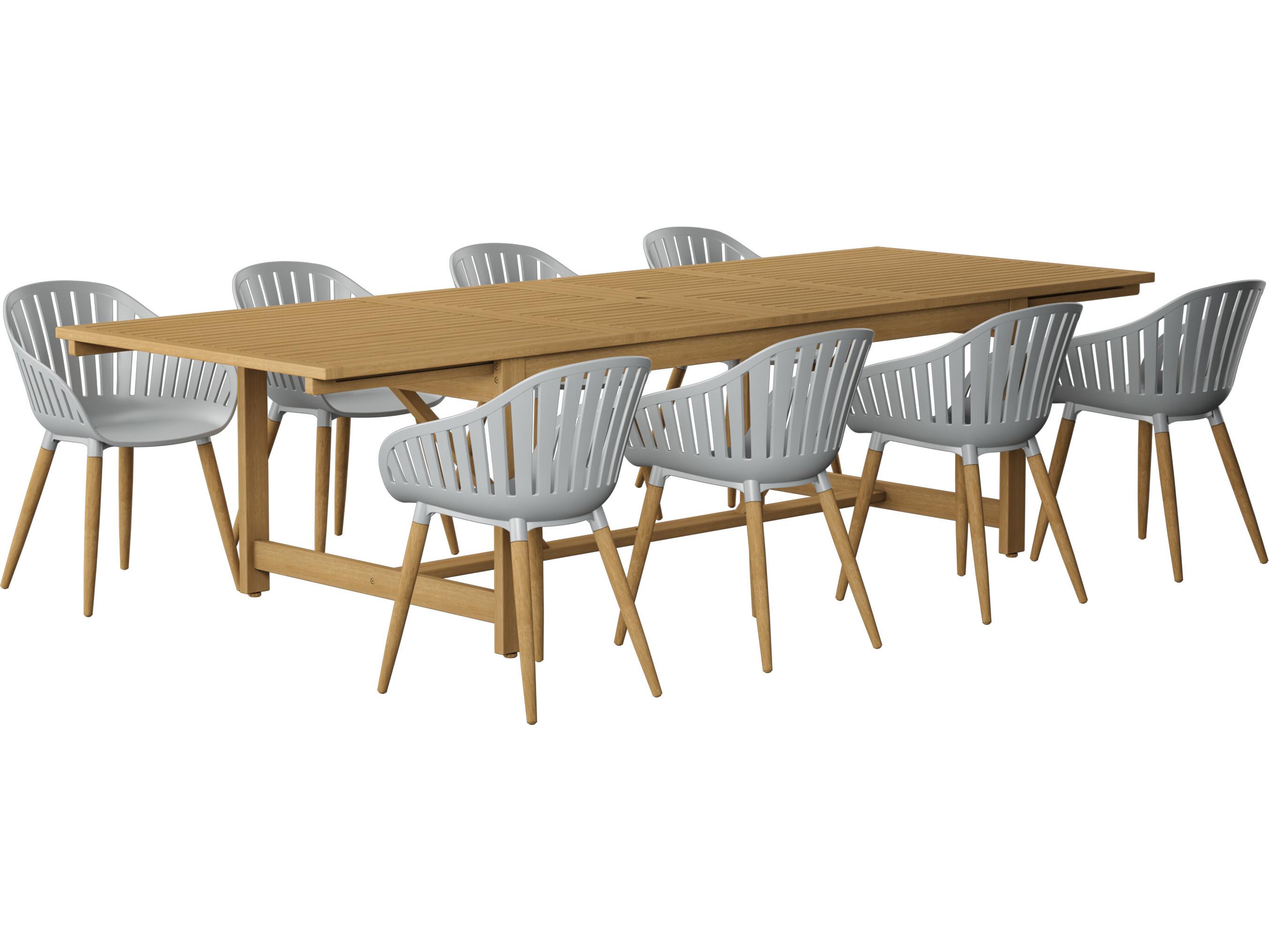 International Home Miami Amazonia Interlagos Teak Finish 9 Piece Outdoor Rectangular Extendable dining set with Grey chairs