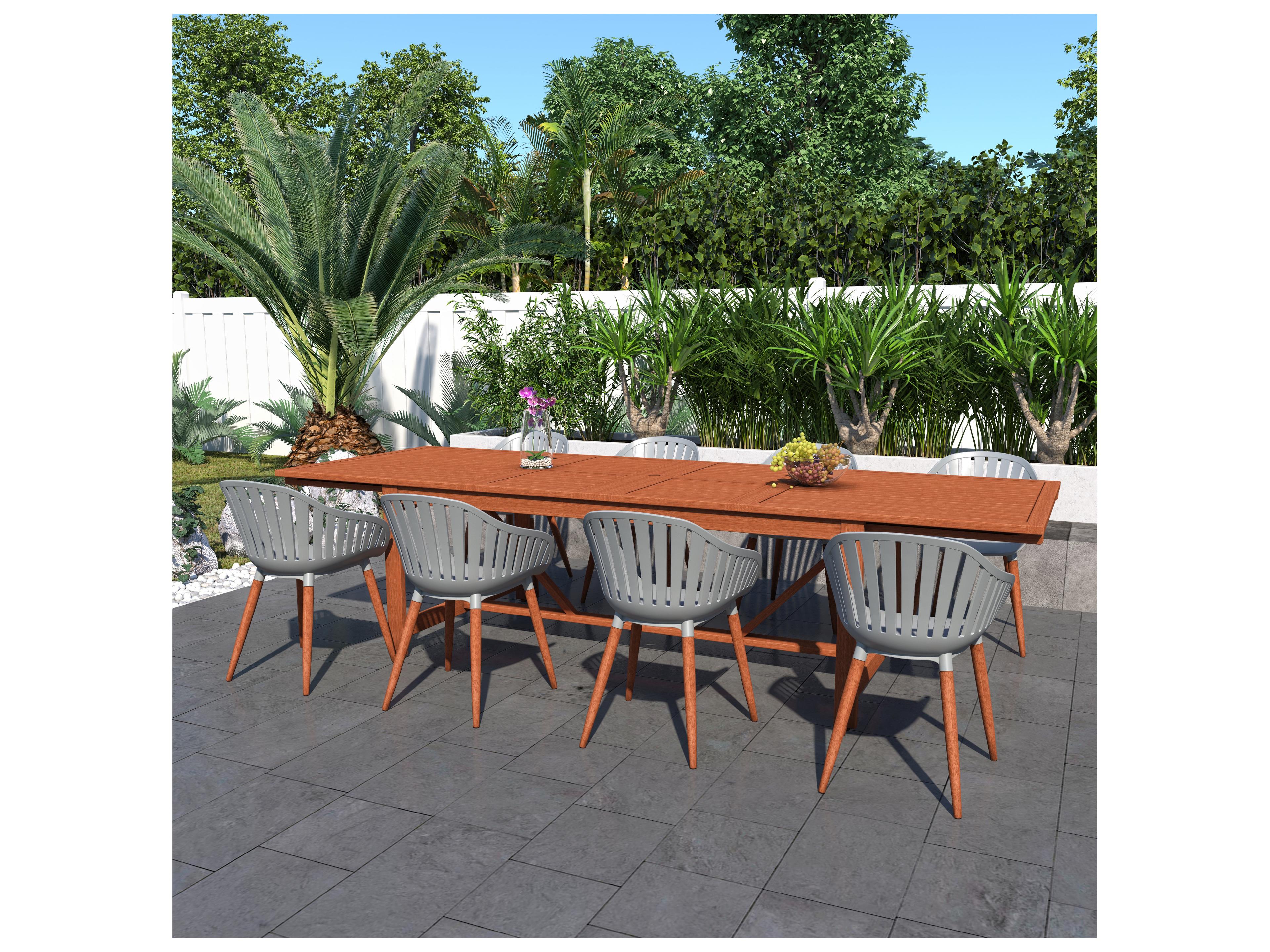 International Home Miami Amazonia Interlagos Word 9 Piece Outdoor Rectangular Extendable dining set with Grey chairs