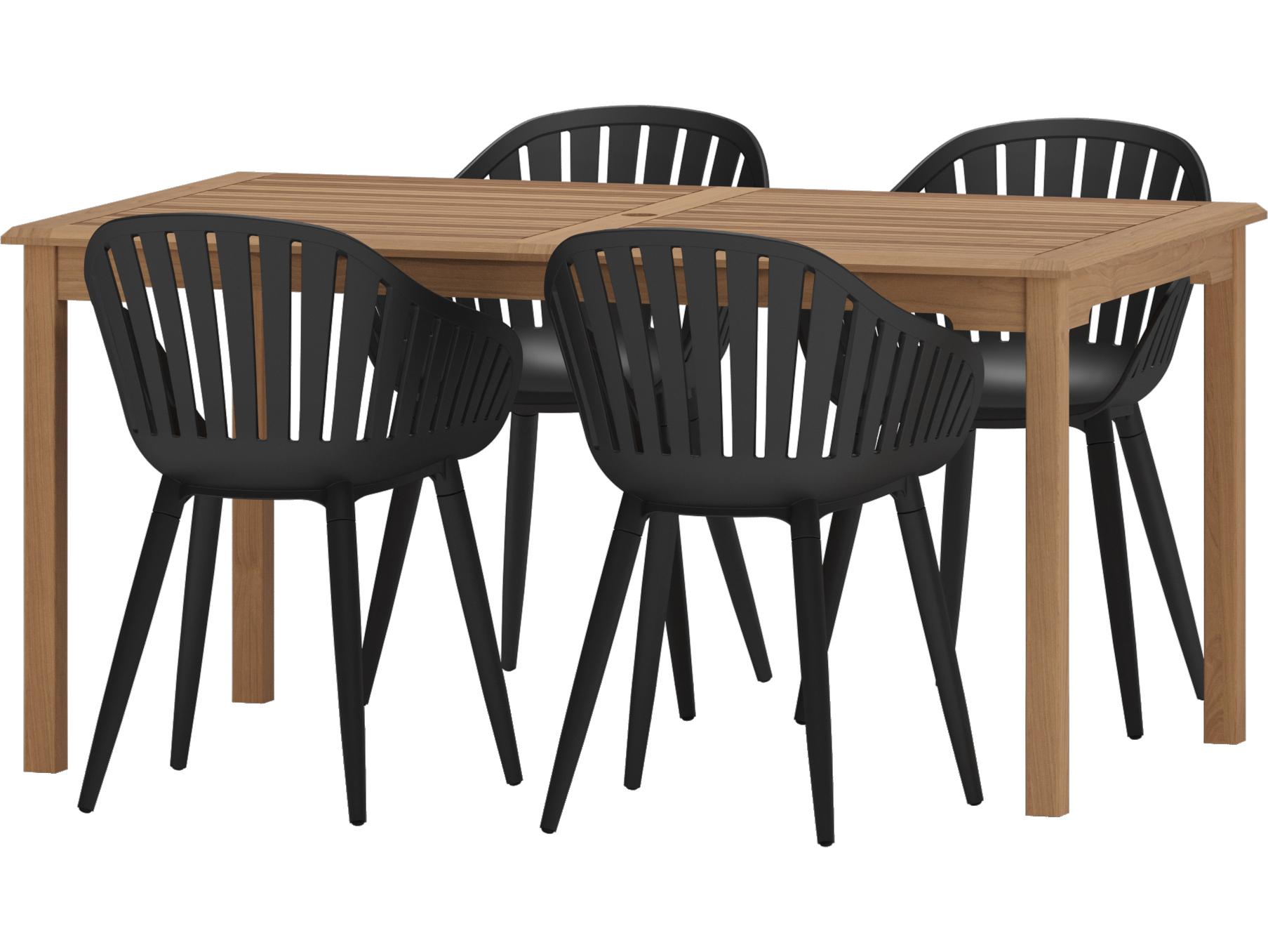 International Home Miami Amazonia Suzuka Teak 5 Piece Outdoor Rectangular dining set with Black aluminum legs chairs